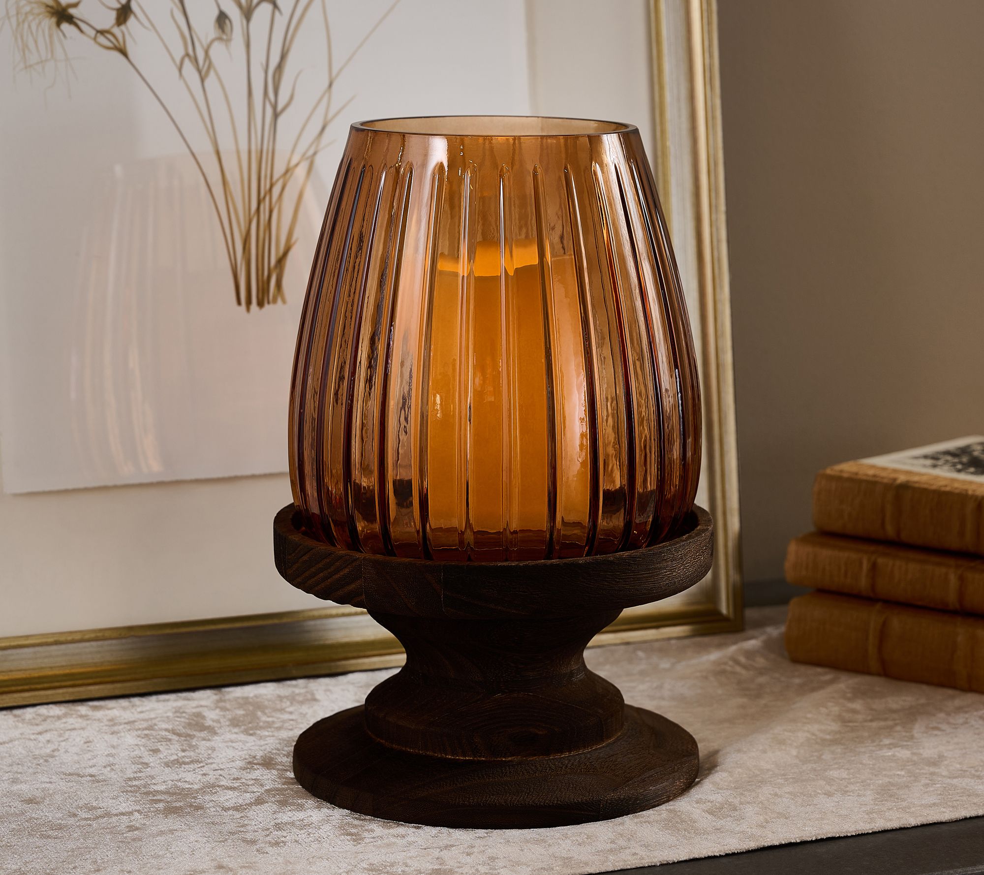 "As Is" 10.5" Illuminated Ribbed Glass Hurricane by Valerie