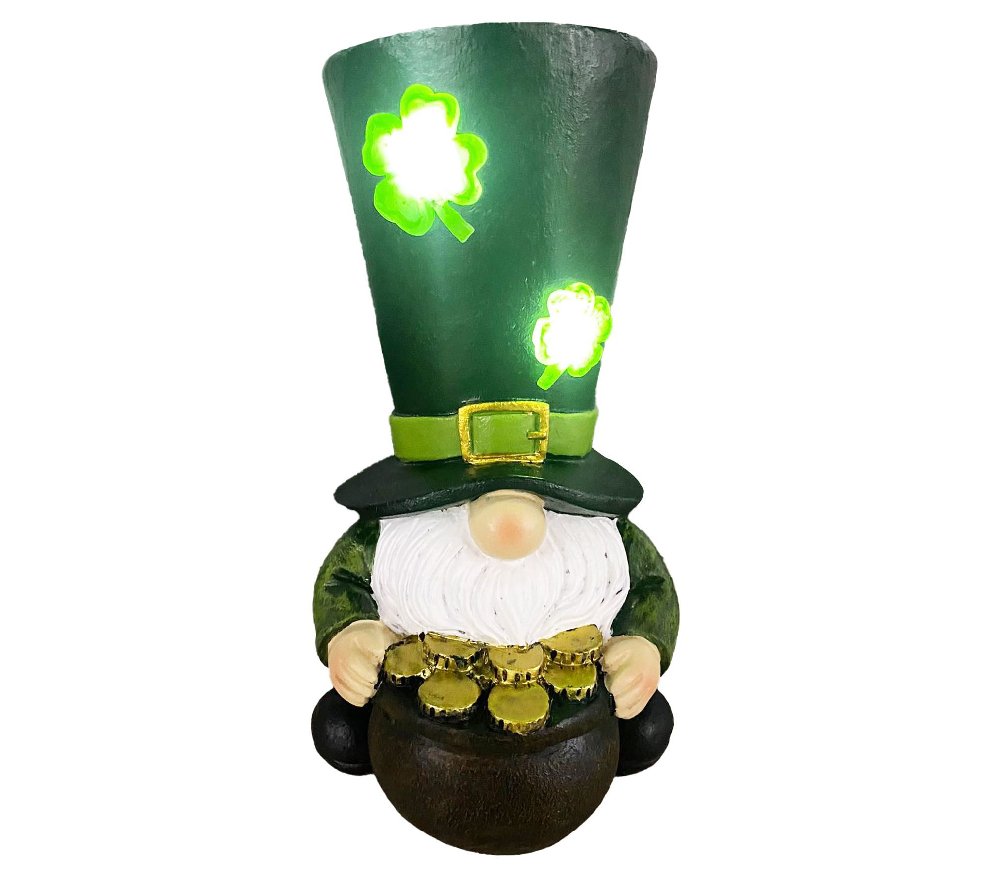 Santa's Workshop 6.7" Solar Resin St Patty Gnome