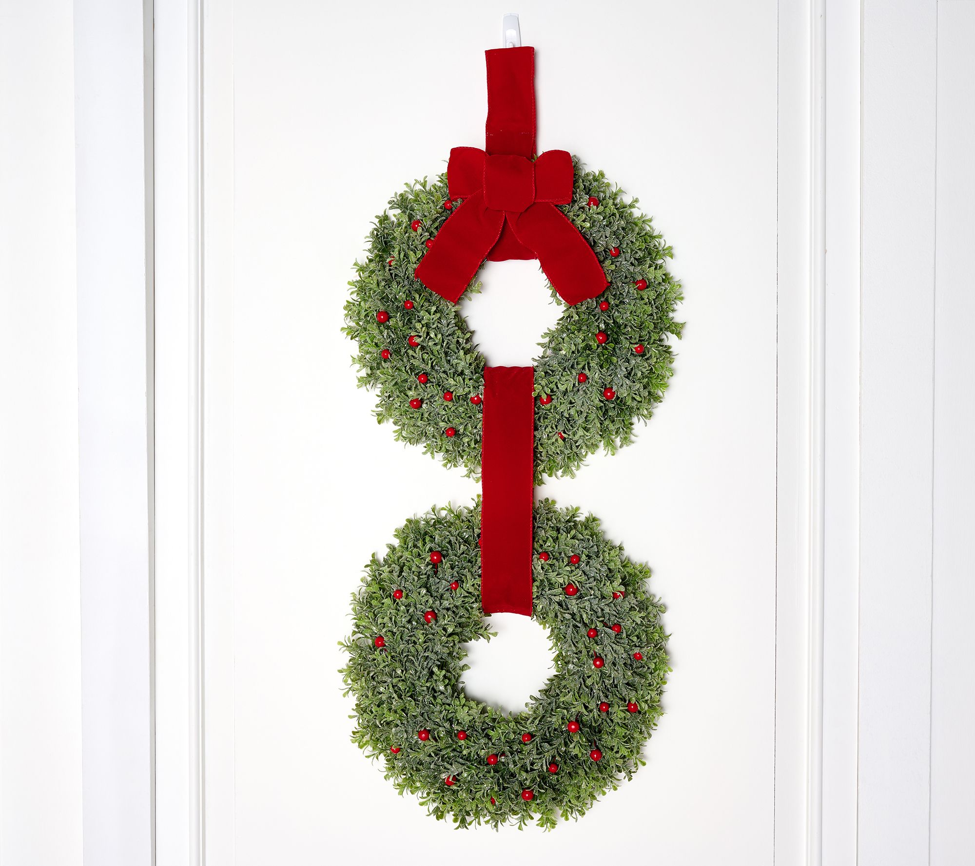 "As Is" 31" Berry and Boxwood Double Wreath with Bow by Valerie