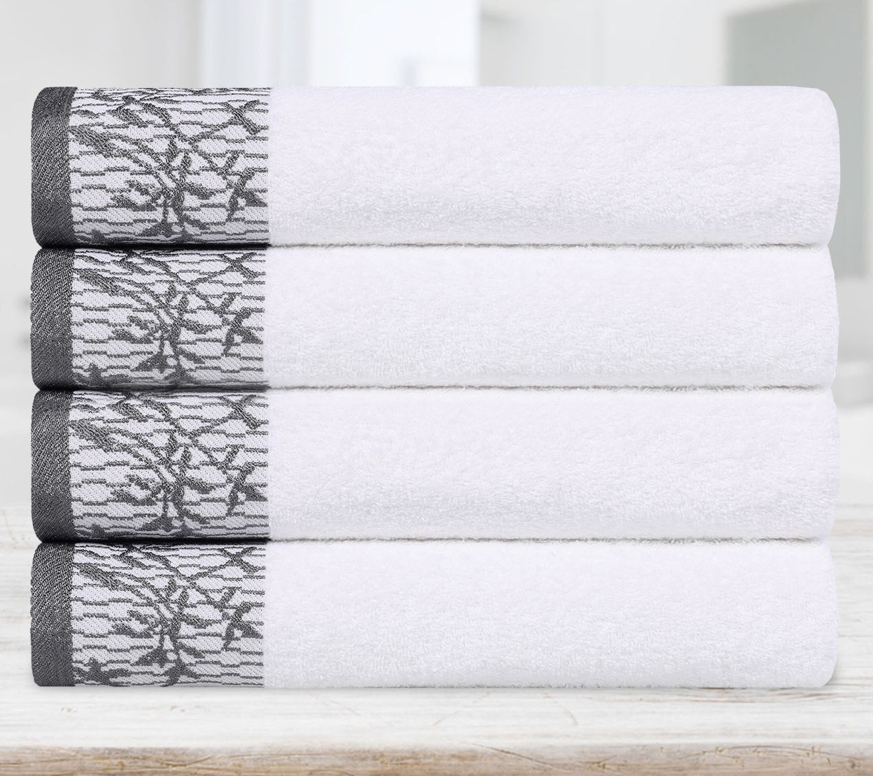 Superior 4 Piece Wisteria Cotton Embroidered Bath Towel Set