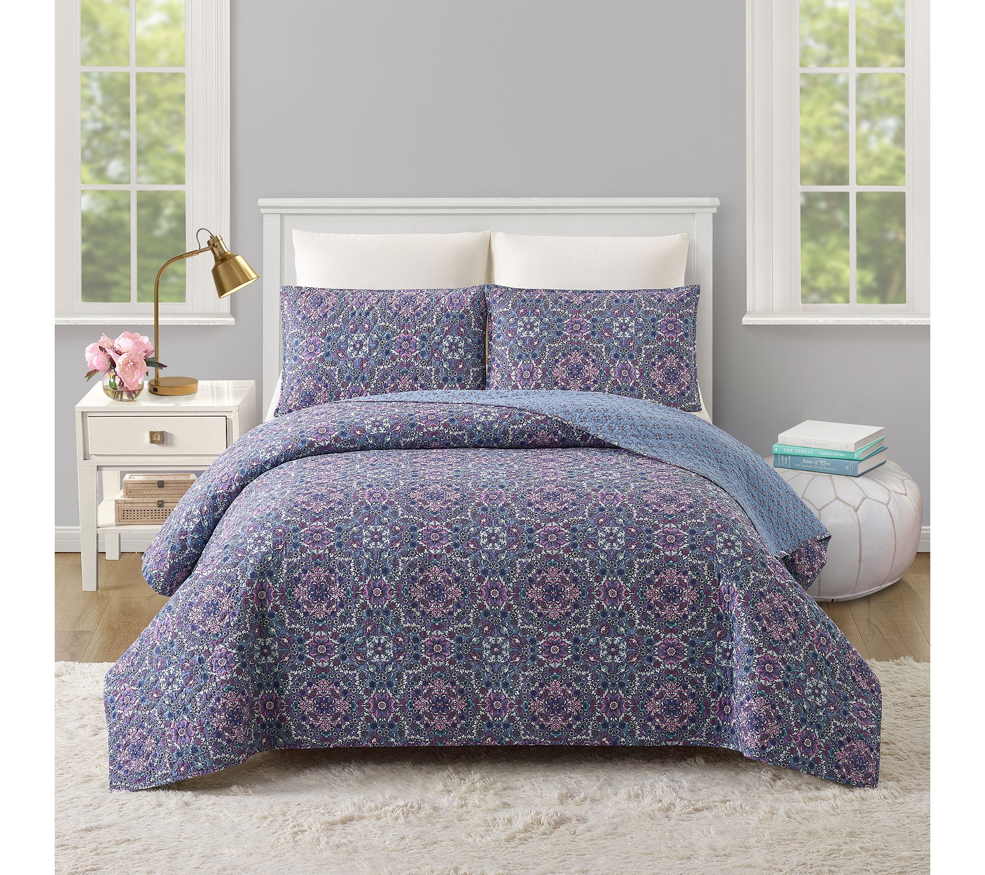 Modern Heirloom Lavender Florals 3-PC Full/Queen Quilt Set