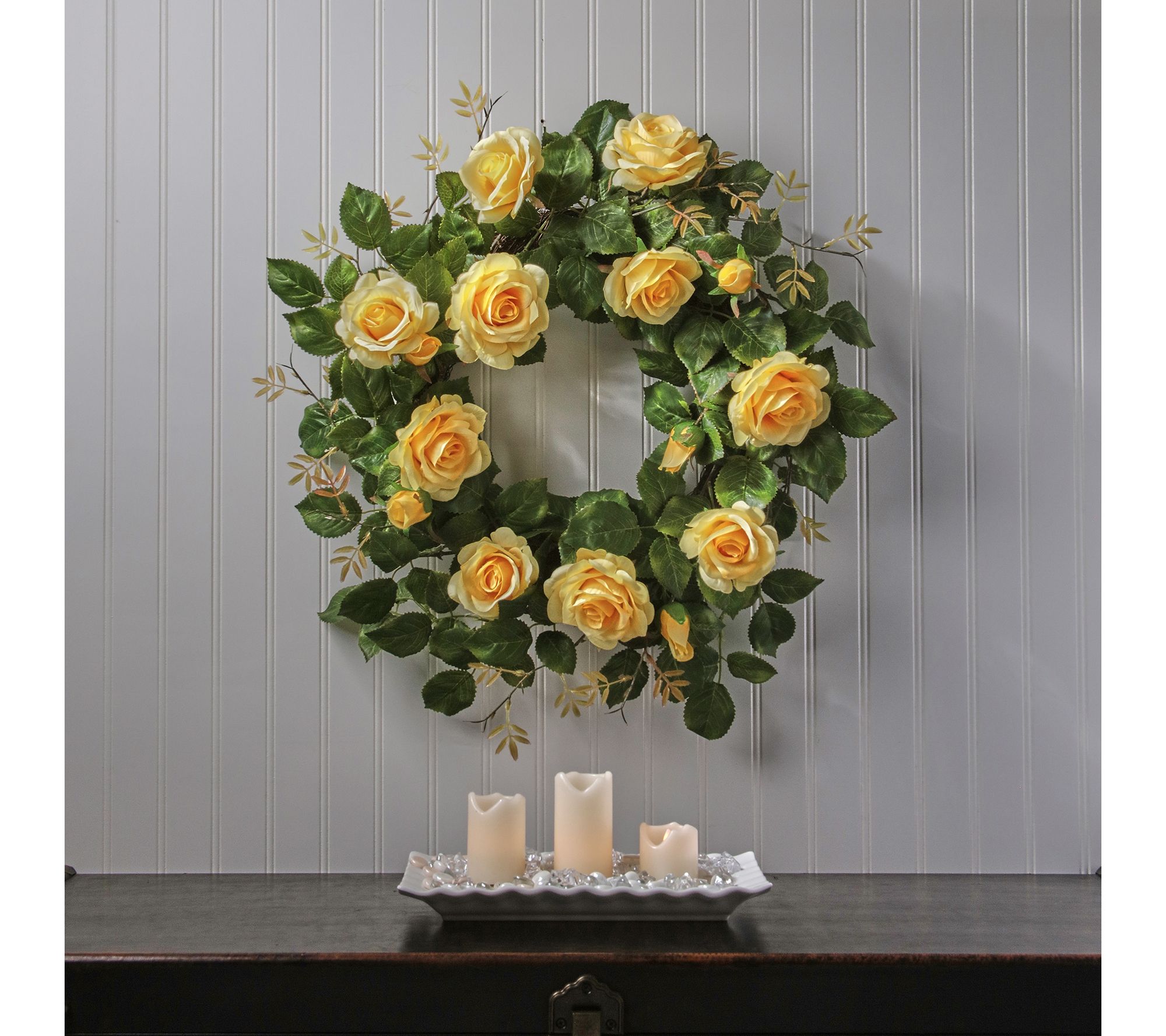 24" Rose And Foliage Wreath by Valerie