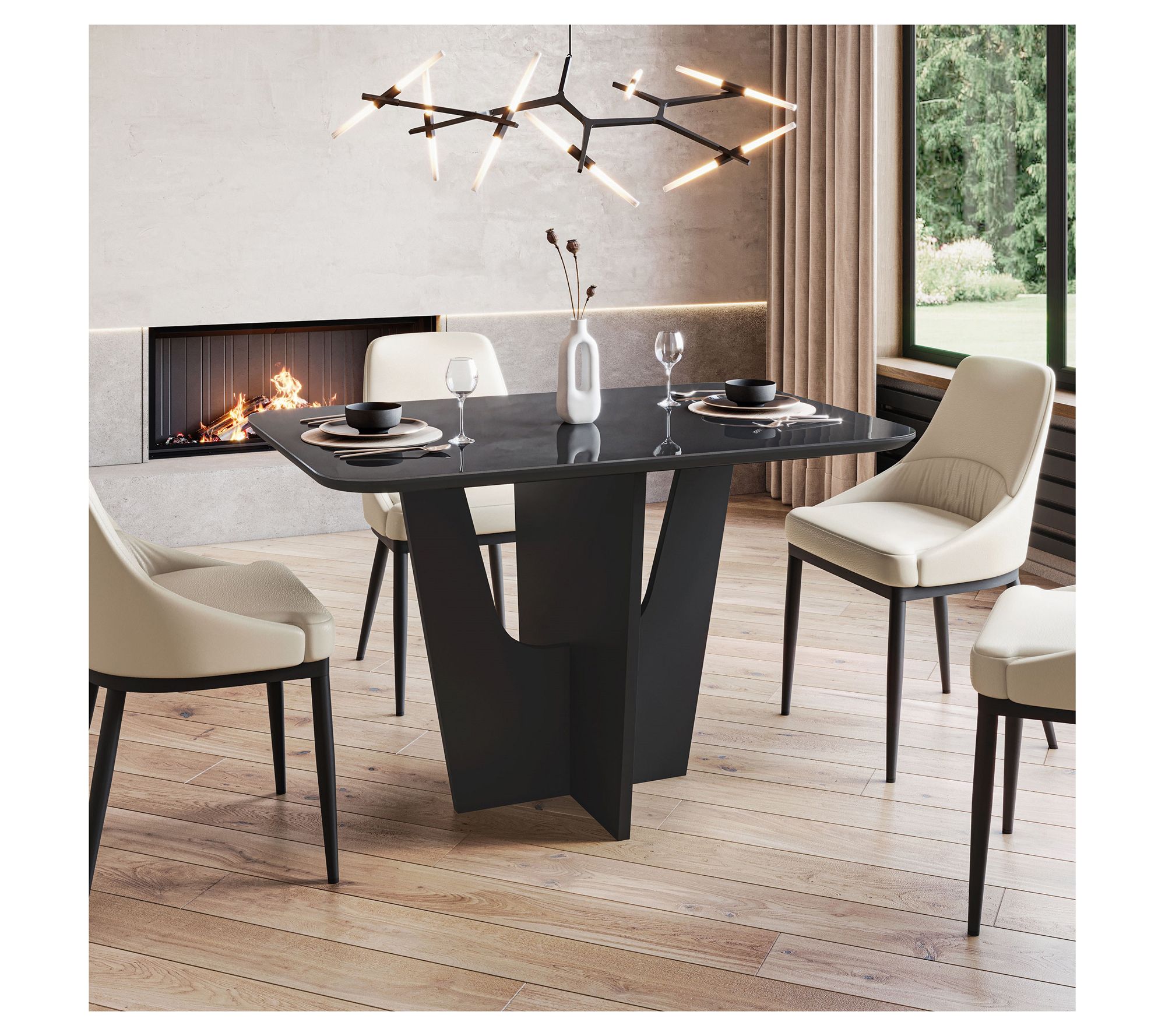 Techni Home Italian Style Dining 4-Seat Table w/ Painted Glass