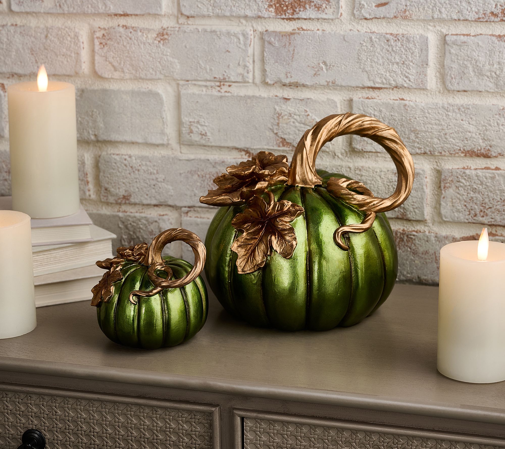 Set of 2 Pumpkins with Leaves by Valerie