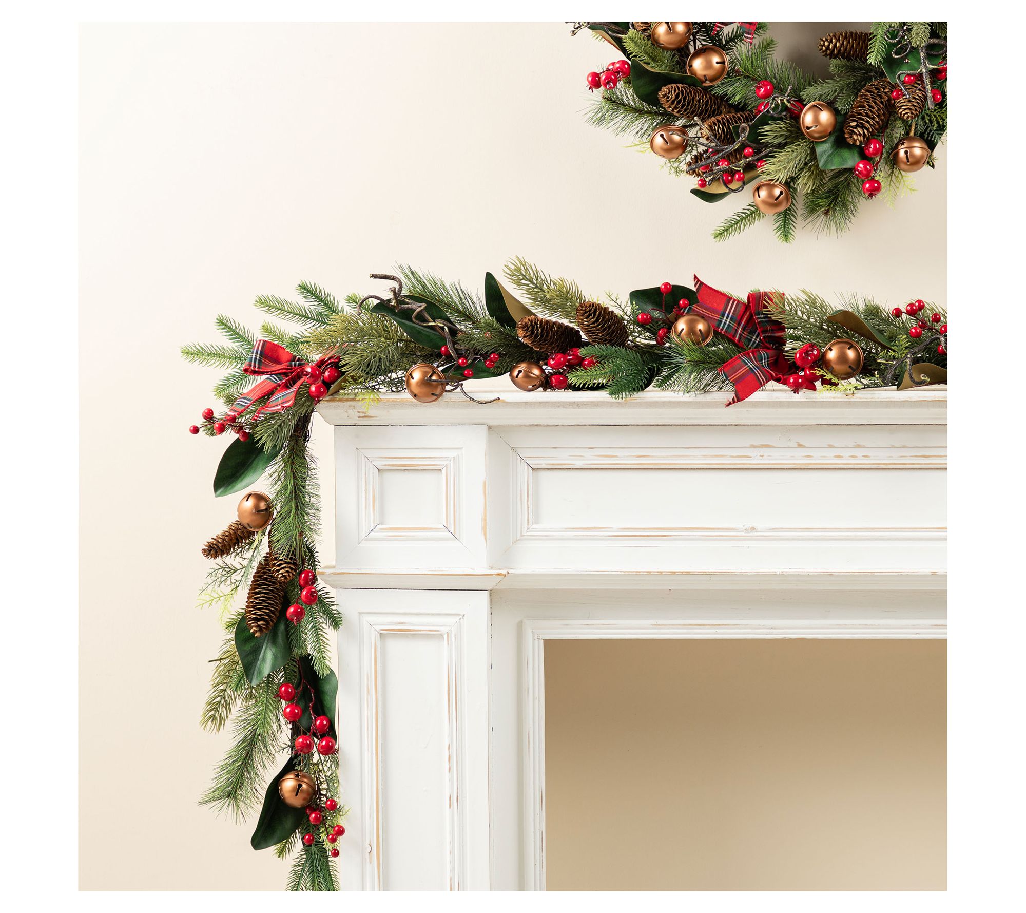 Glitzhome 6FT Christmas Bell, Pinecone & BerryBow Garland