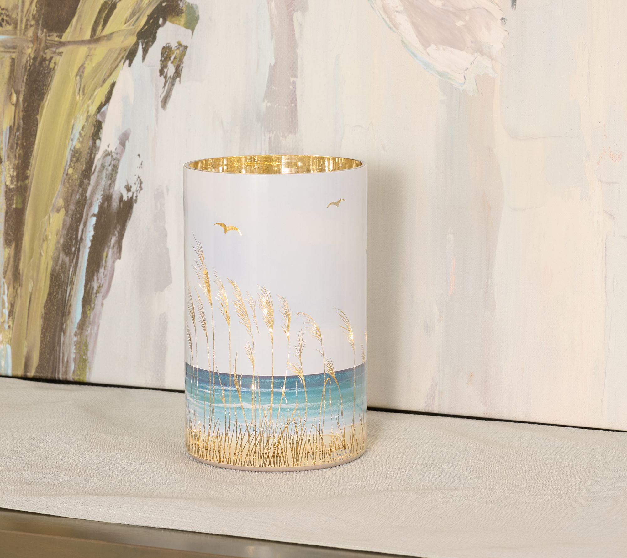 8" Illuminated Coastal Glass Hurricane by Valerie