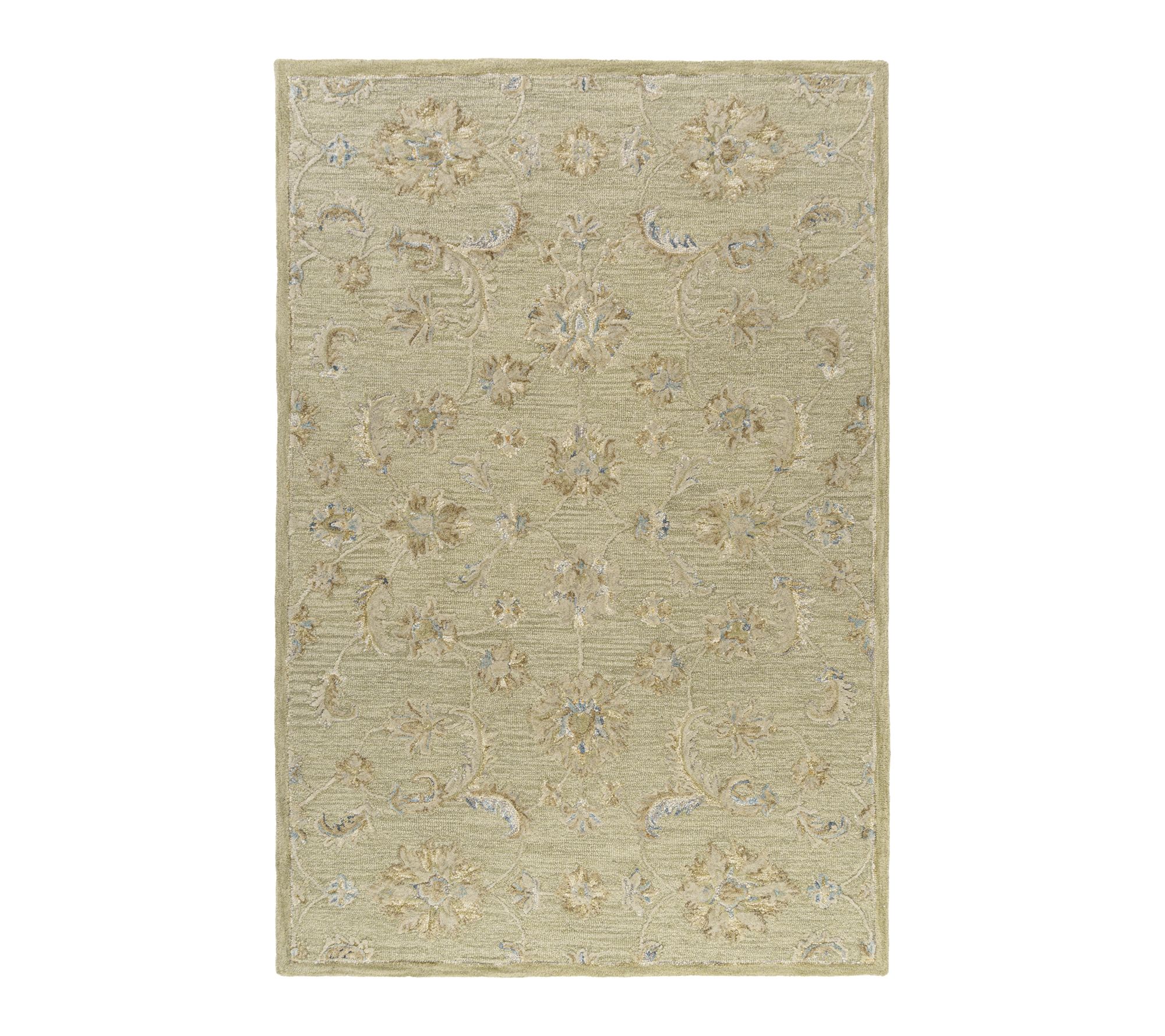 Ox Bay Teal Green/Beige Floral Wool Indoor Rug,  7'9" x 9'9"