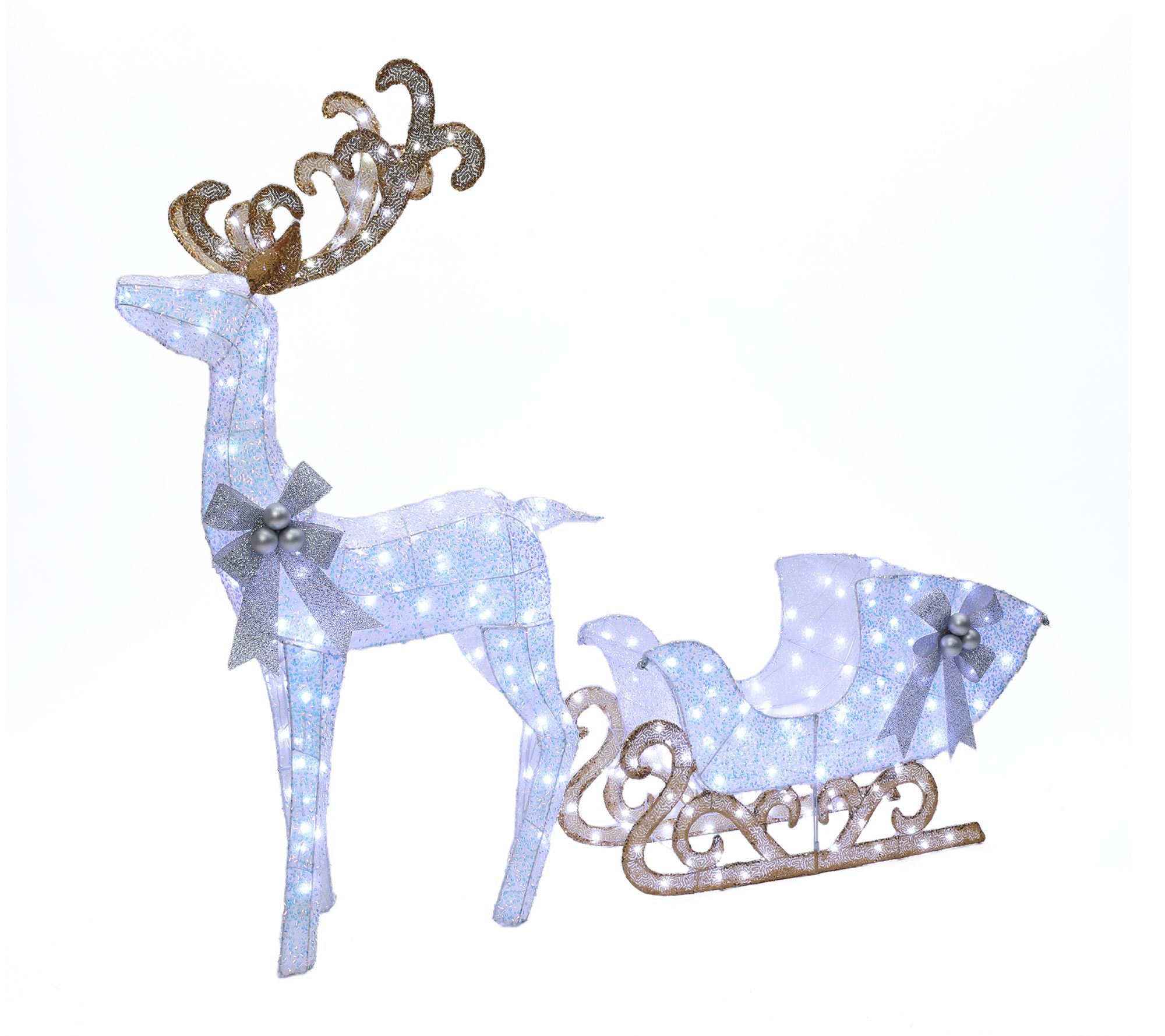 LuxenHome Light ed White Reinde er and Sleigh H oliday Decorati