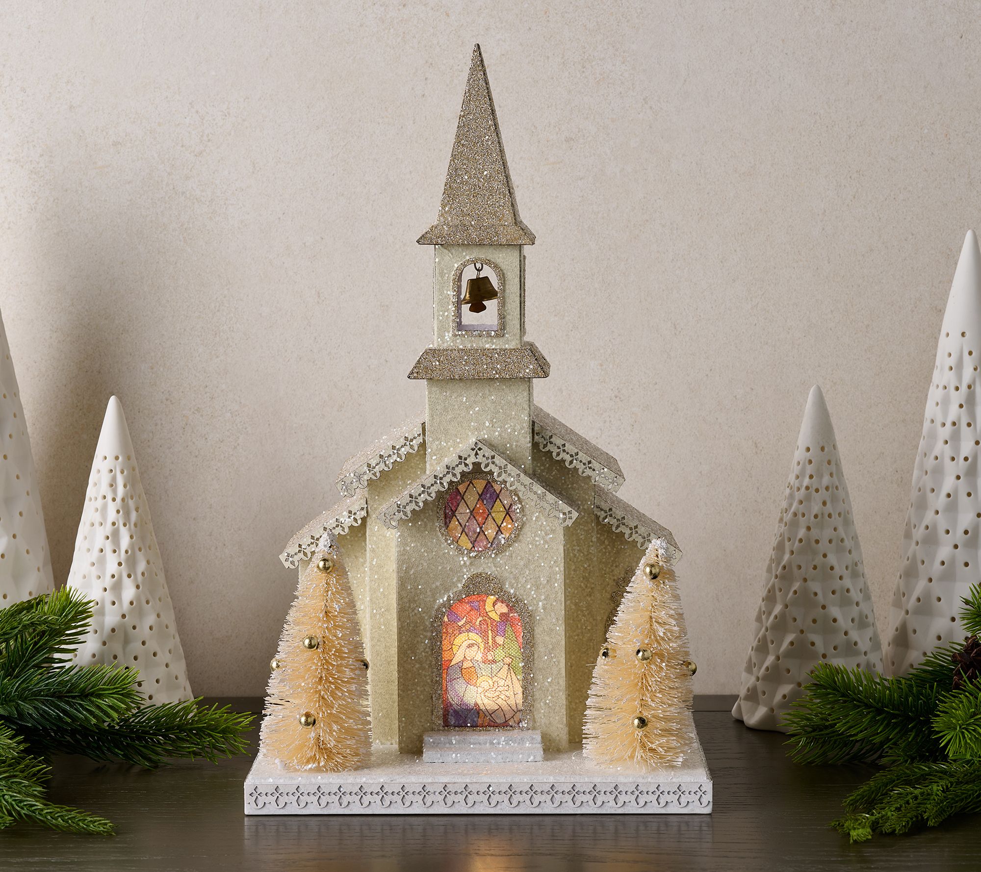 Illuminated Vintage Paper Church by Valerie | QVC