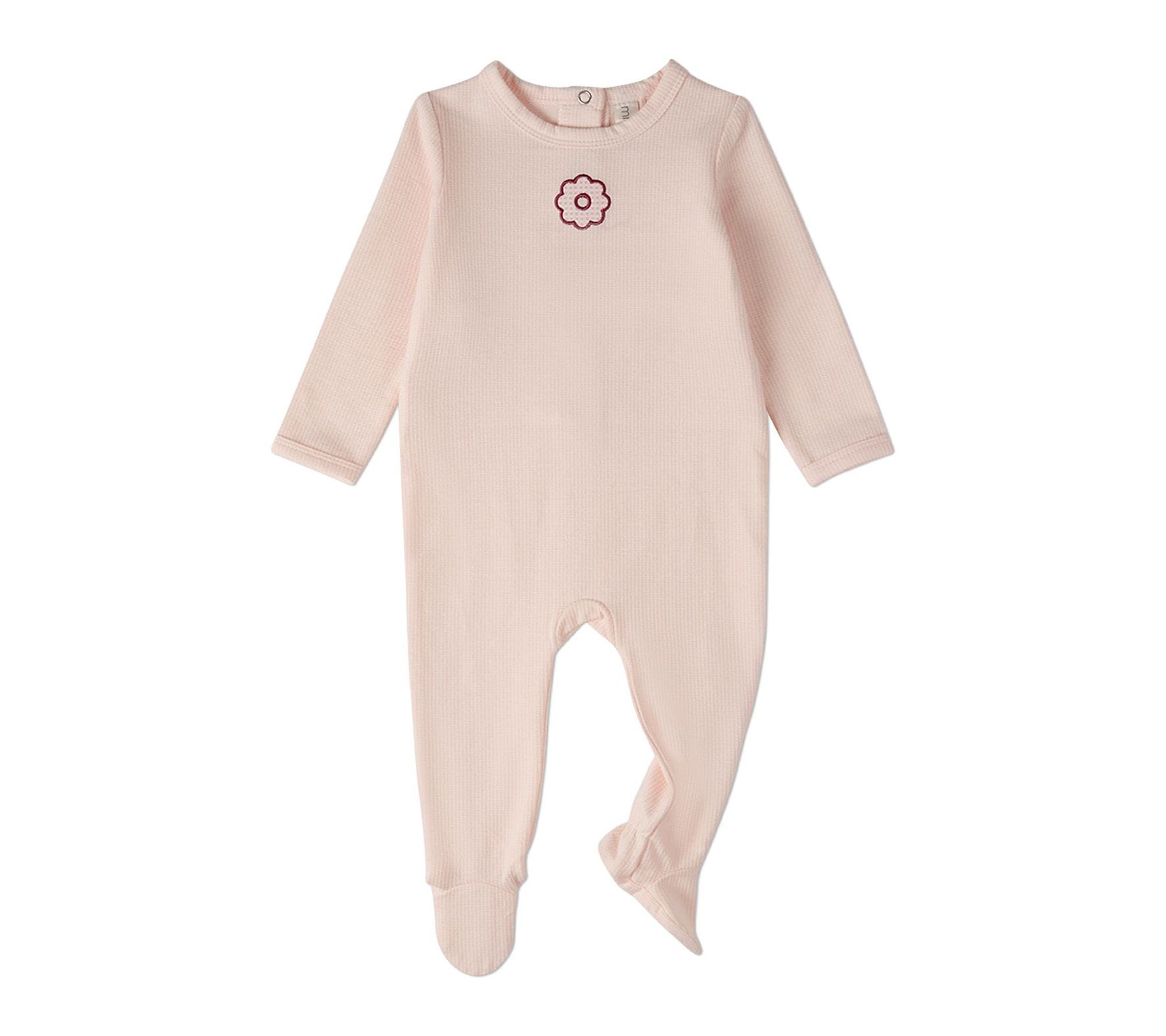 MiniMoi Baby Girls A Little Flower Power Embroidered Footie