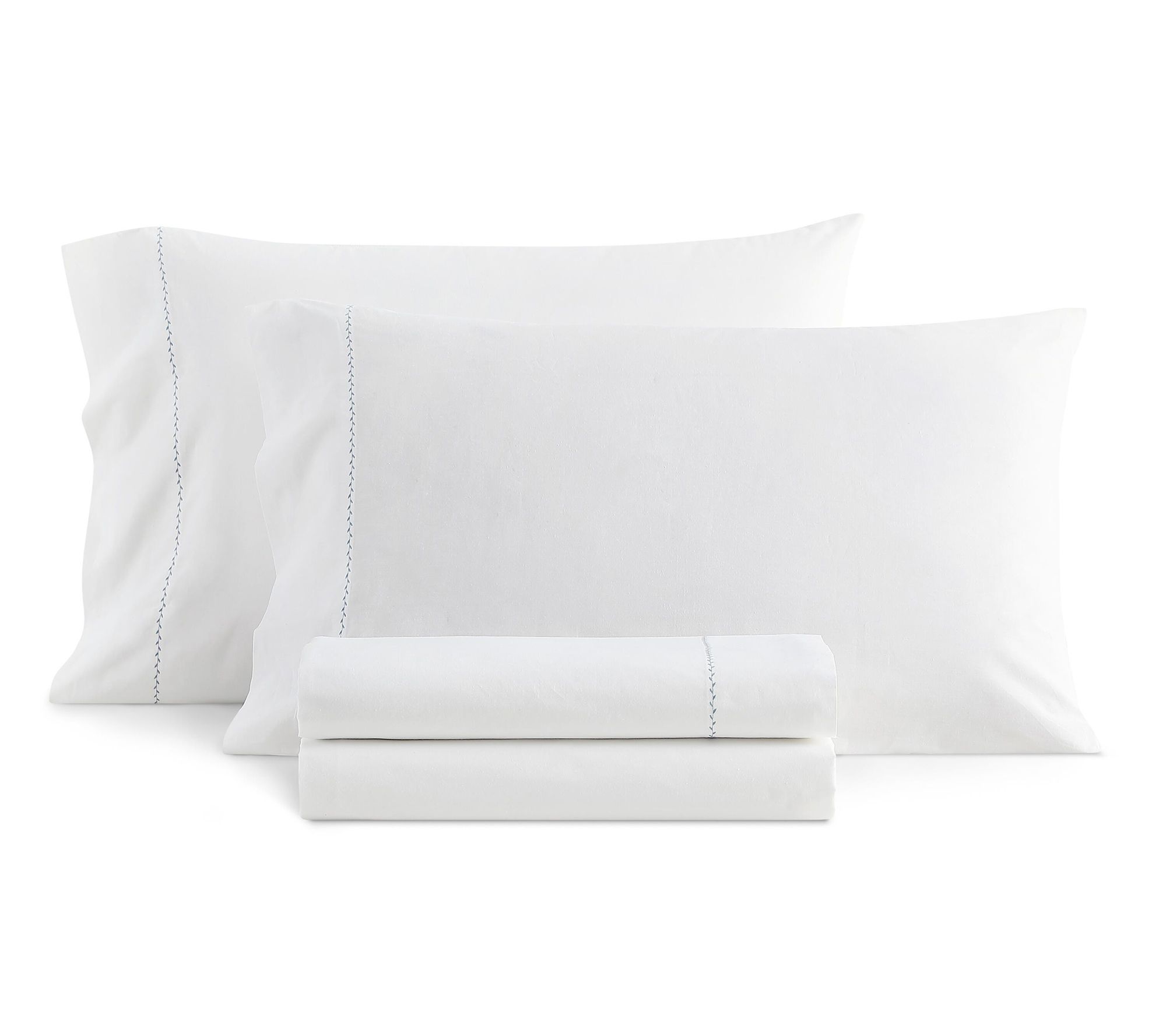 Martha Stewart Lilly Pond Leaf Wht/Blue CottonKing Sheet Set