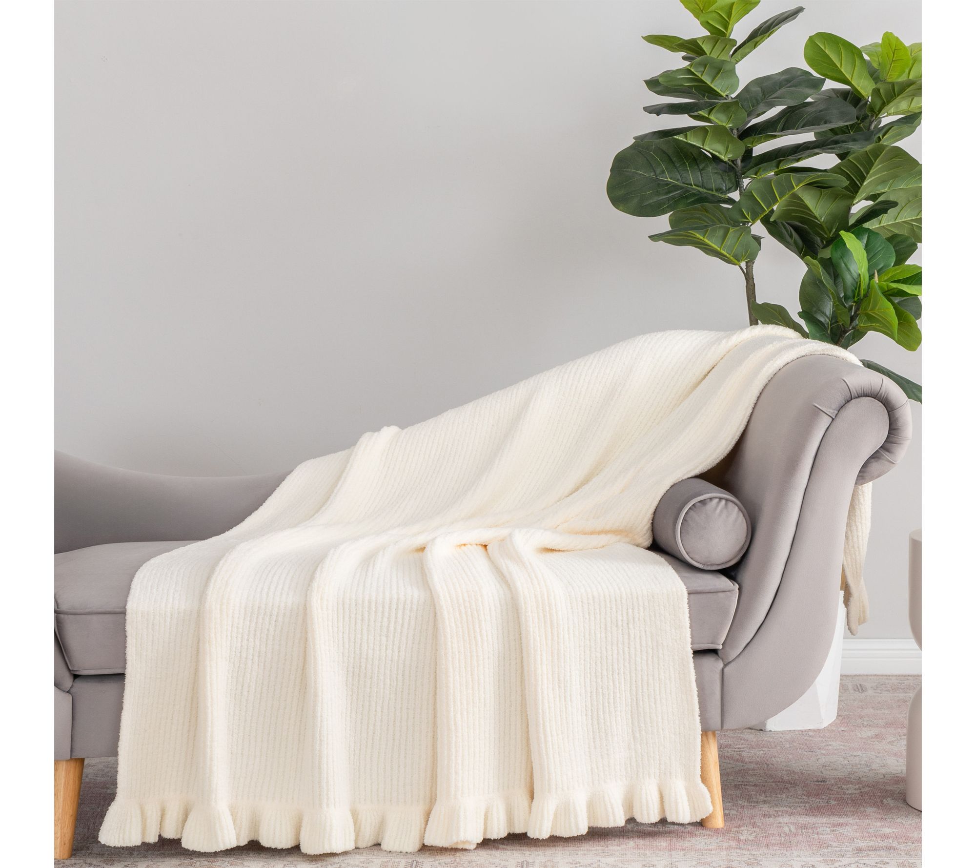 "As Is" Berkshire 60x80 Oversized Hartford Knit Throw w/ Ruffle