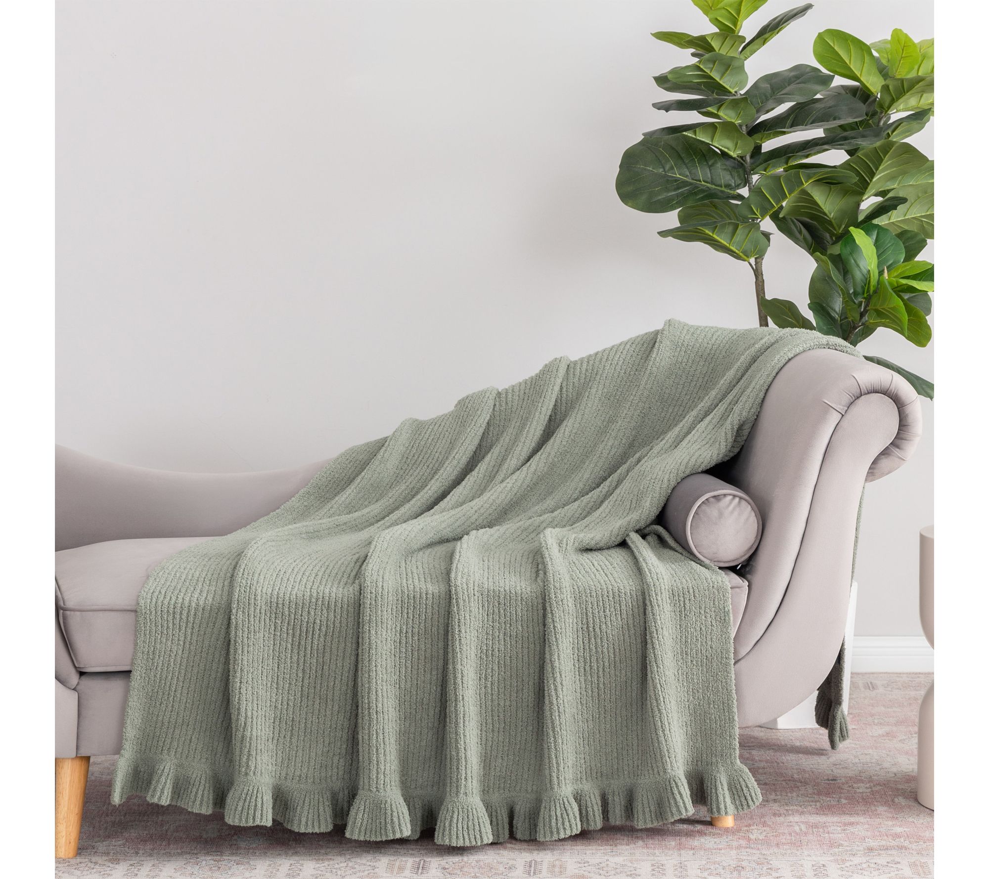 "As Is" Berkshire 60x80 Oversized Hartford Knit Throw w/ Ruffle