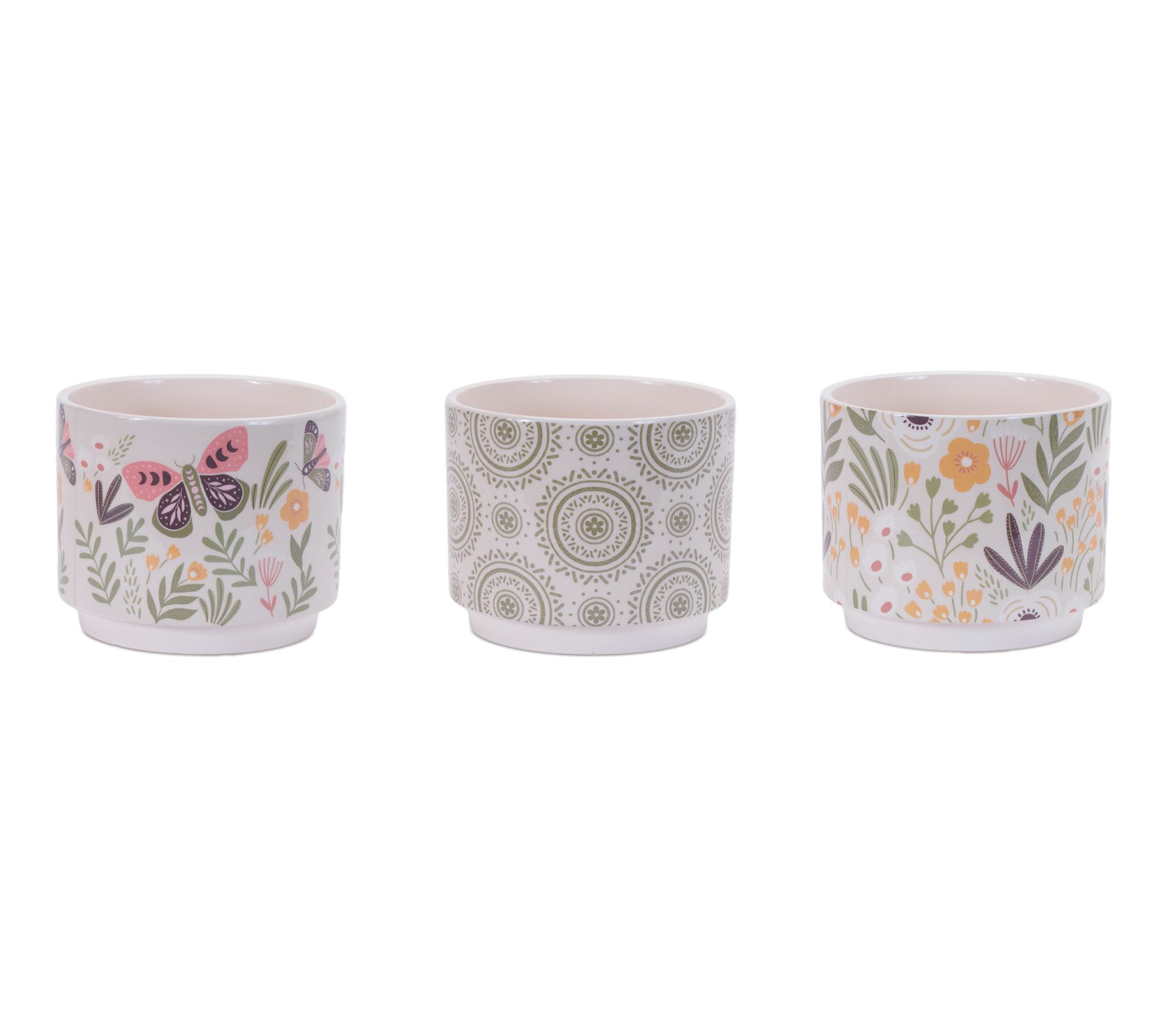 Melrose International Stone Floral Patterned Planter Set of 3