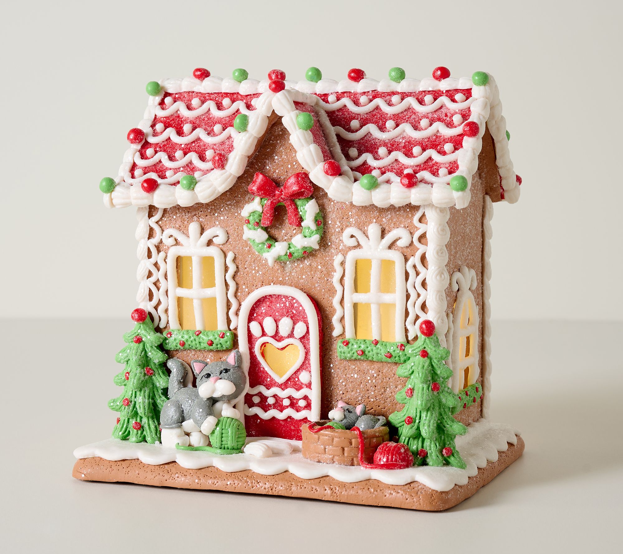 Illuminated Gingerbread Kitten Cottage by Valerie