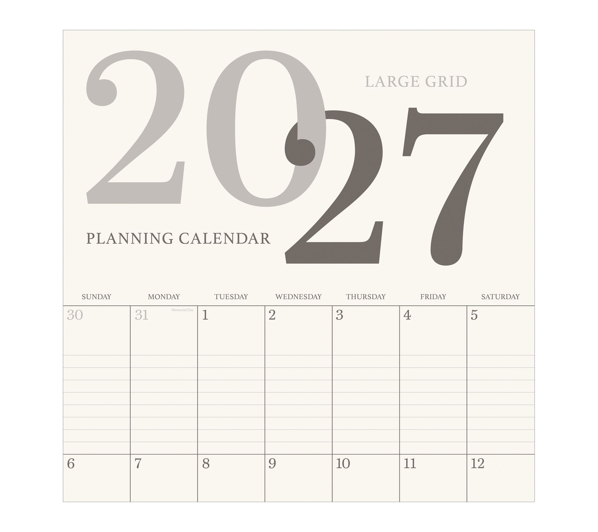 2027 Simple Aesthetic Grid Wall Calendar