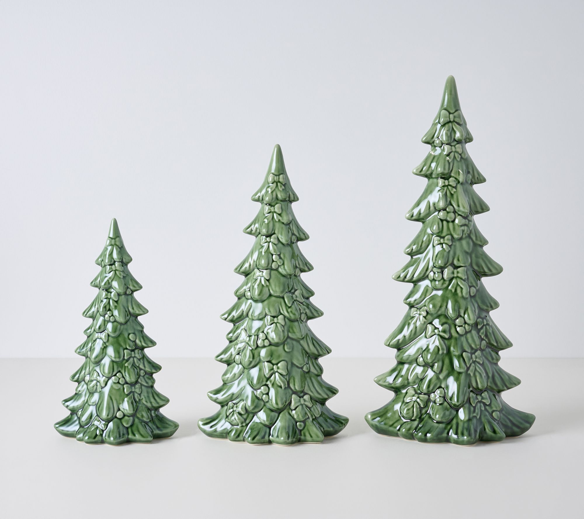 Set of 3 Graduated Ceramic Trees with Bows by Valerie