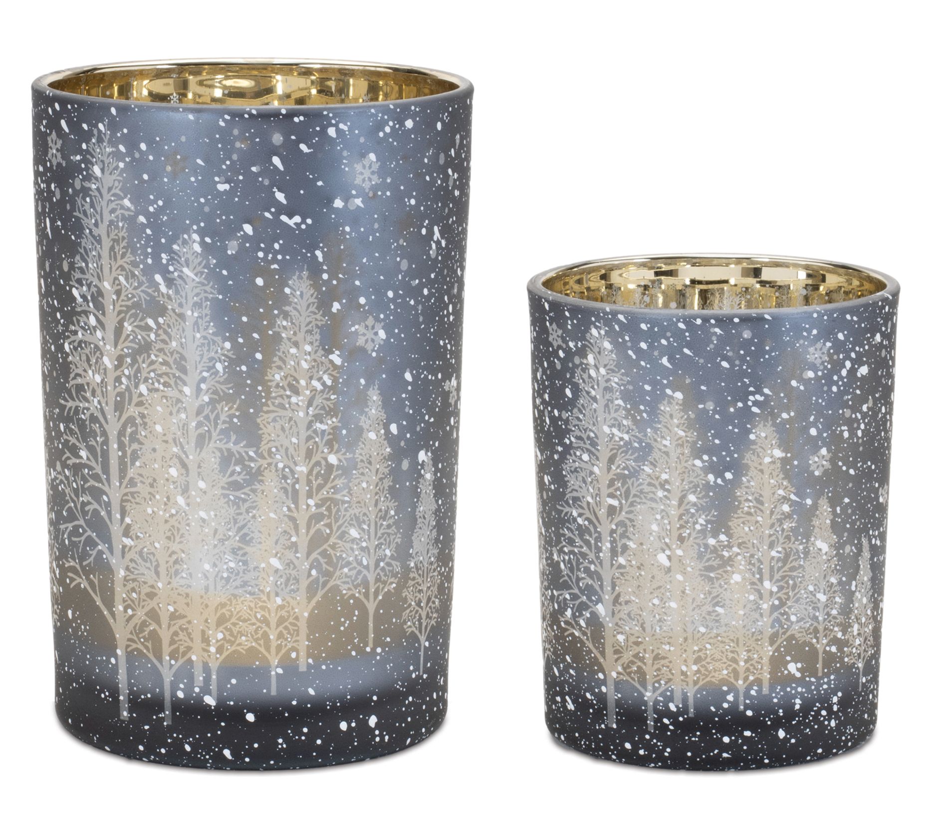 Melrose Navy Pine Tree Glass Candle Holder (Set of 2)