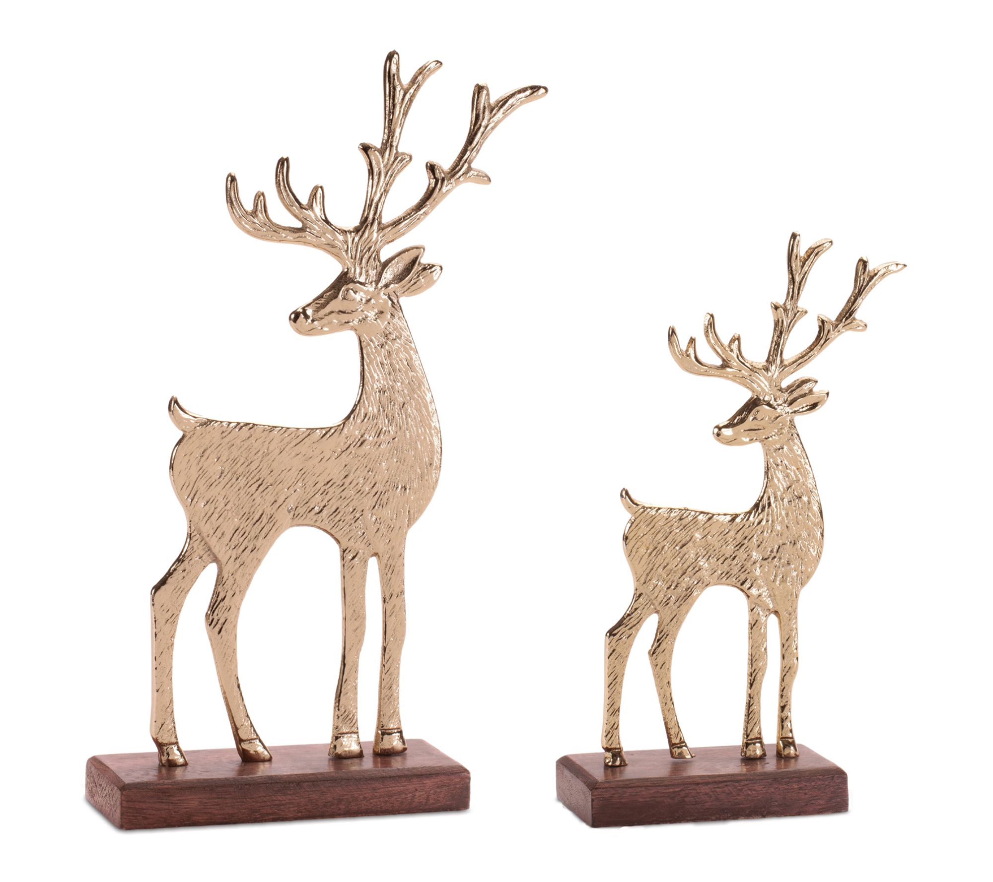 Melrose Metal Deer Figurines on Wood Base (Set of 2)