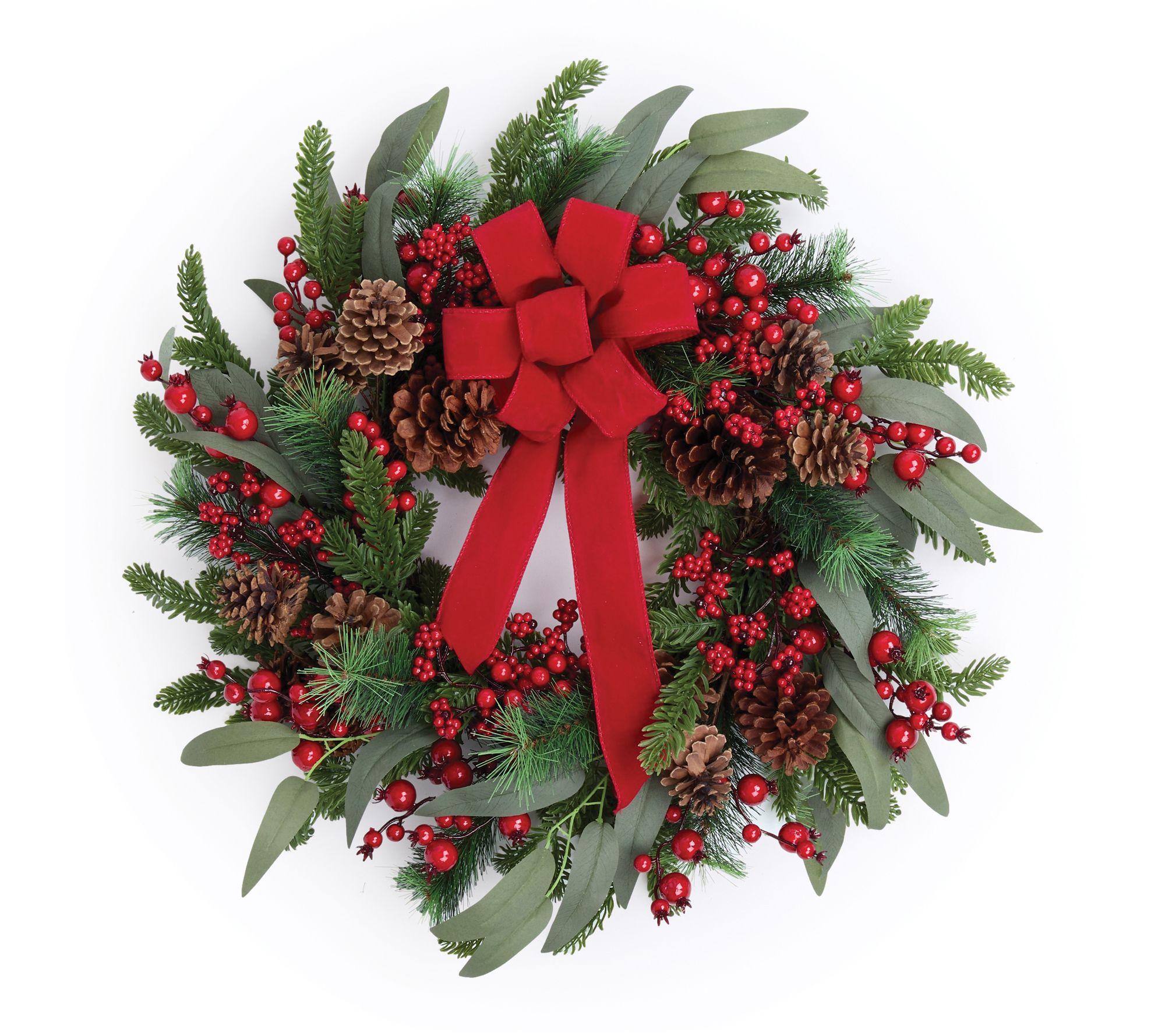 Melrose Fresh Touch Pine and Berry Wreath with Bow 24"D