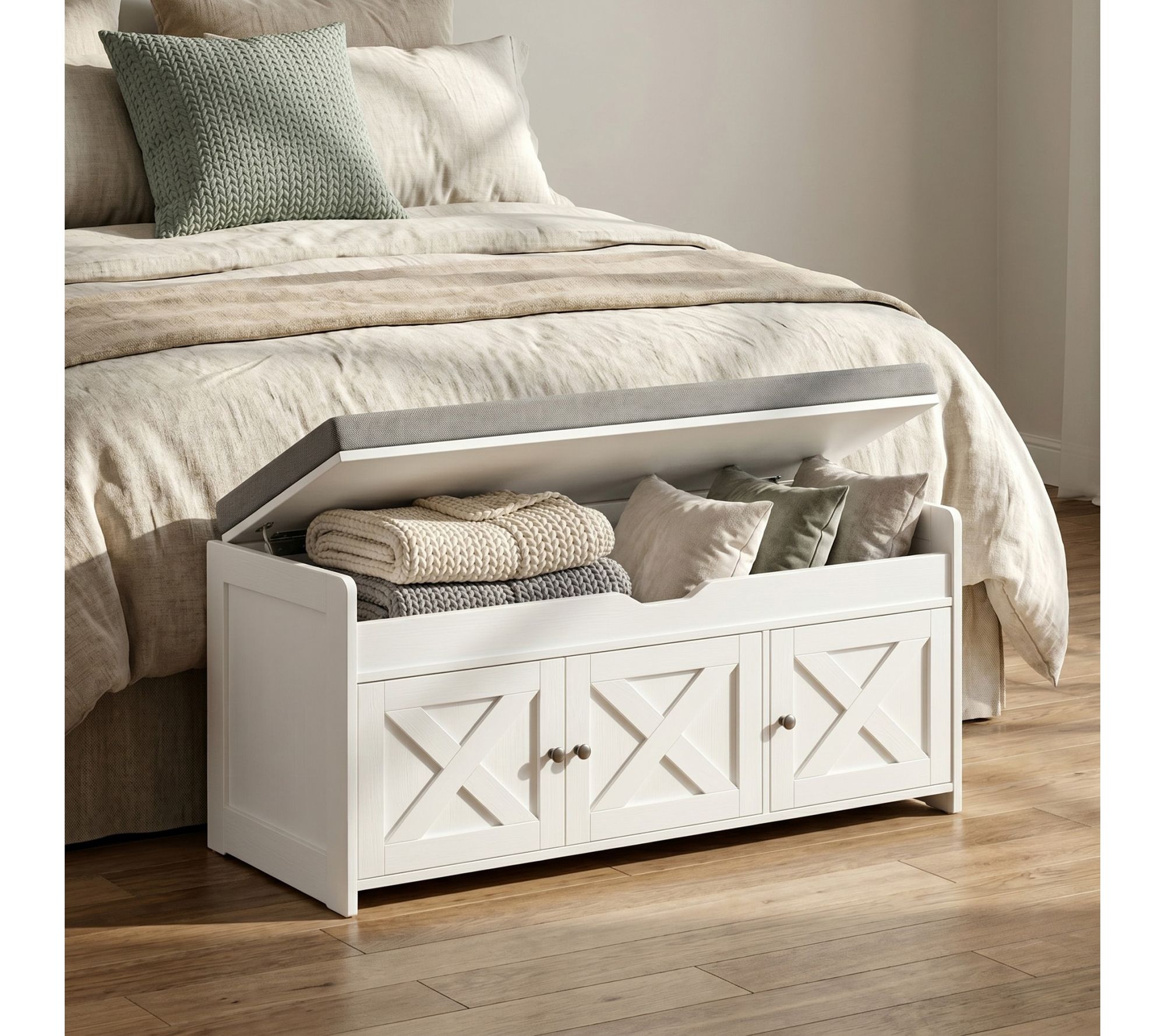 Pipishell 2 -Tier Shoe Storage Bench with Cushioned Seat, White | QVC