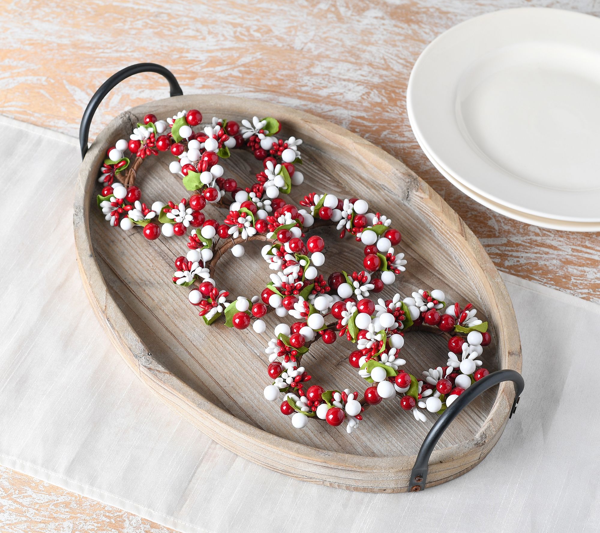 Set of 6 Red & White Pip Berry Napkin Rings by Valerie
