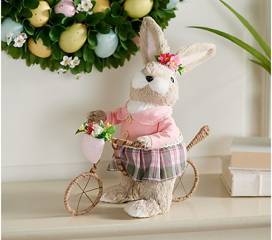Sisal Bunny Riding Bike with Basket by Valerie