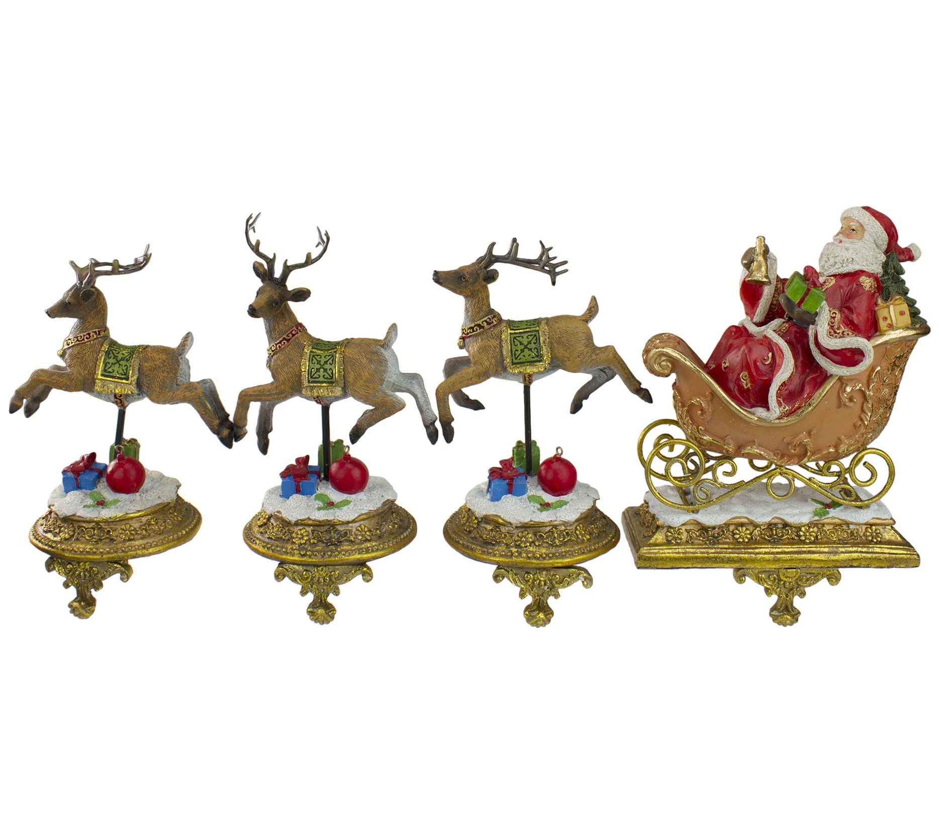 Northlight Set of 4 Santa and Reindeer Stocking Holders