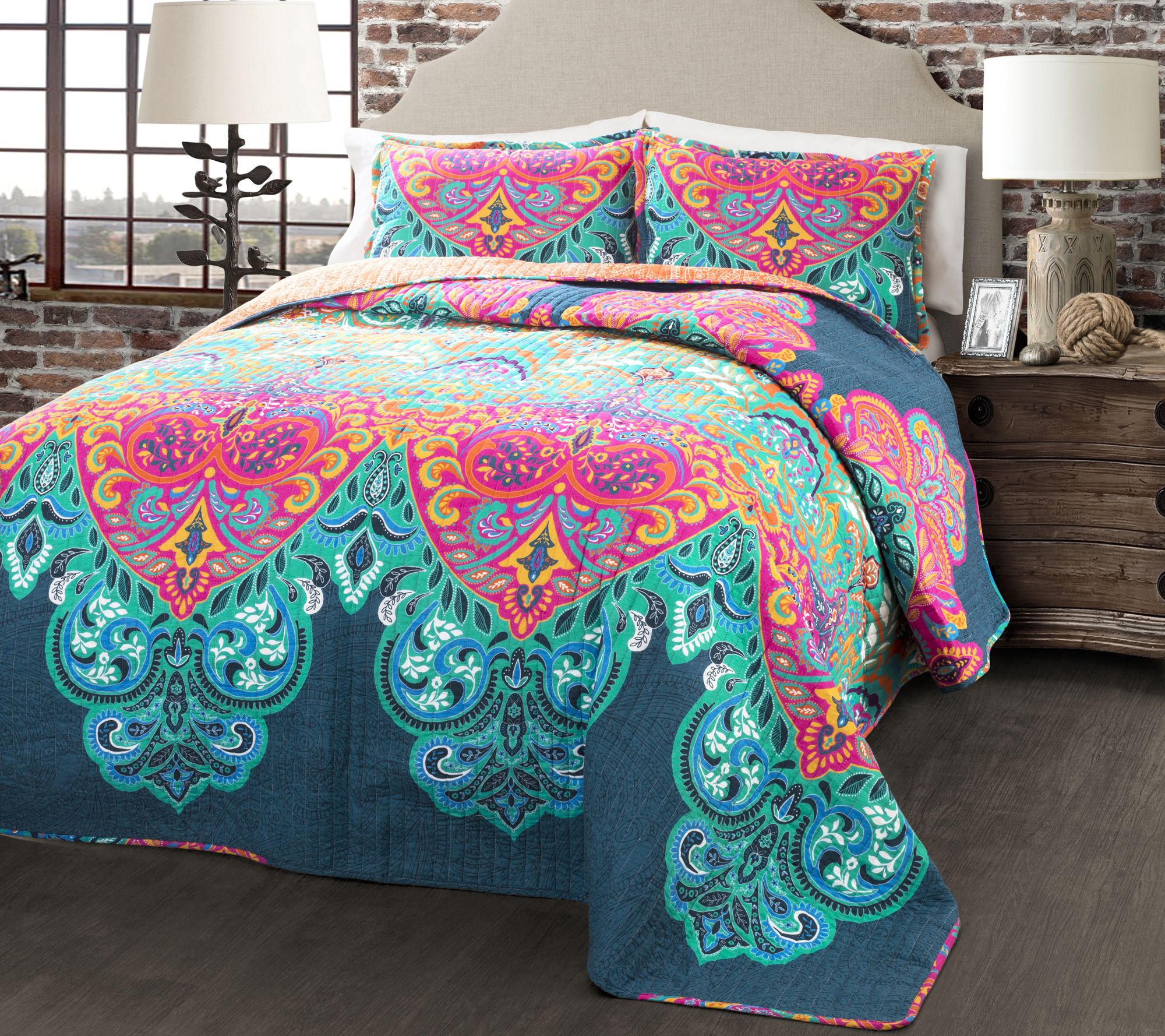 Pink Boho Quilt with 2 Pillow Shams YMY Quilt Sets Queen 3 Piece Bohemian Queen Quilt Bedding Set 90 X 96 inches 