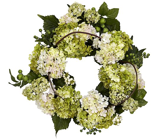 22" White Hydrangea Wreath by NearlyNatural