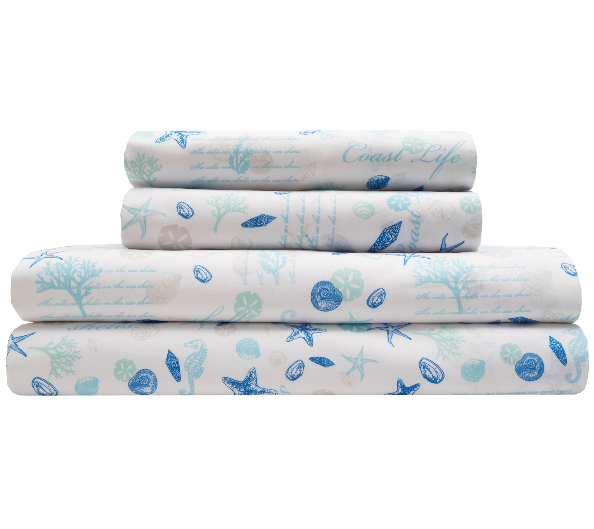Elite Home Coastal Print 4Piece California King Sheet Set