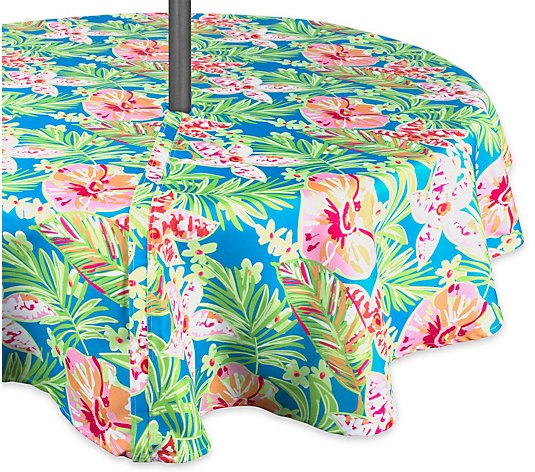 Design Imports Summer Floral Tablecloth w/ Zipper 60" Round