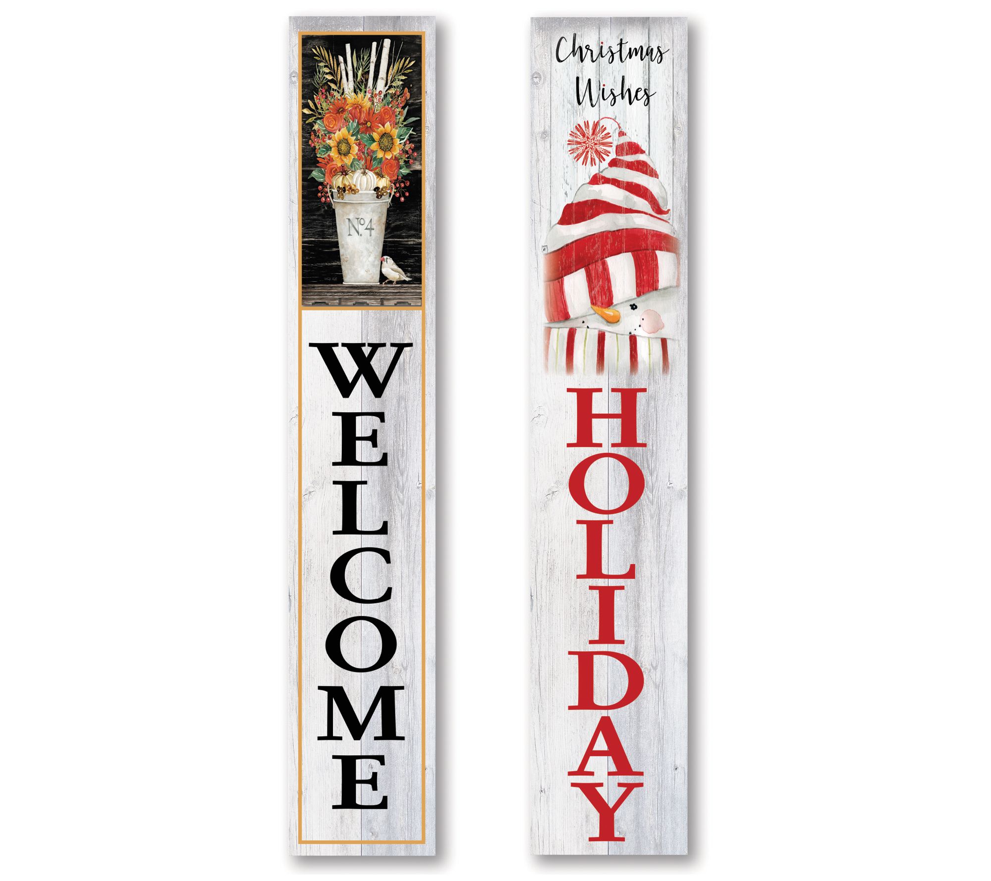 Autumn Welcome & Snowman Wishes 9x48 Double-Sided Porch Sign