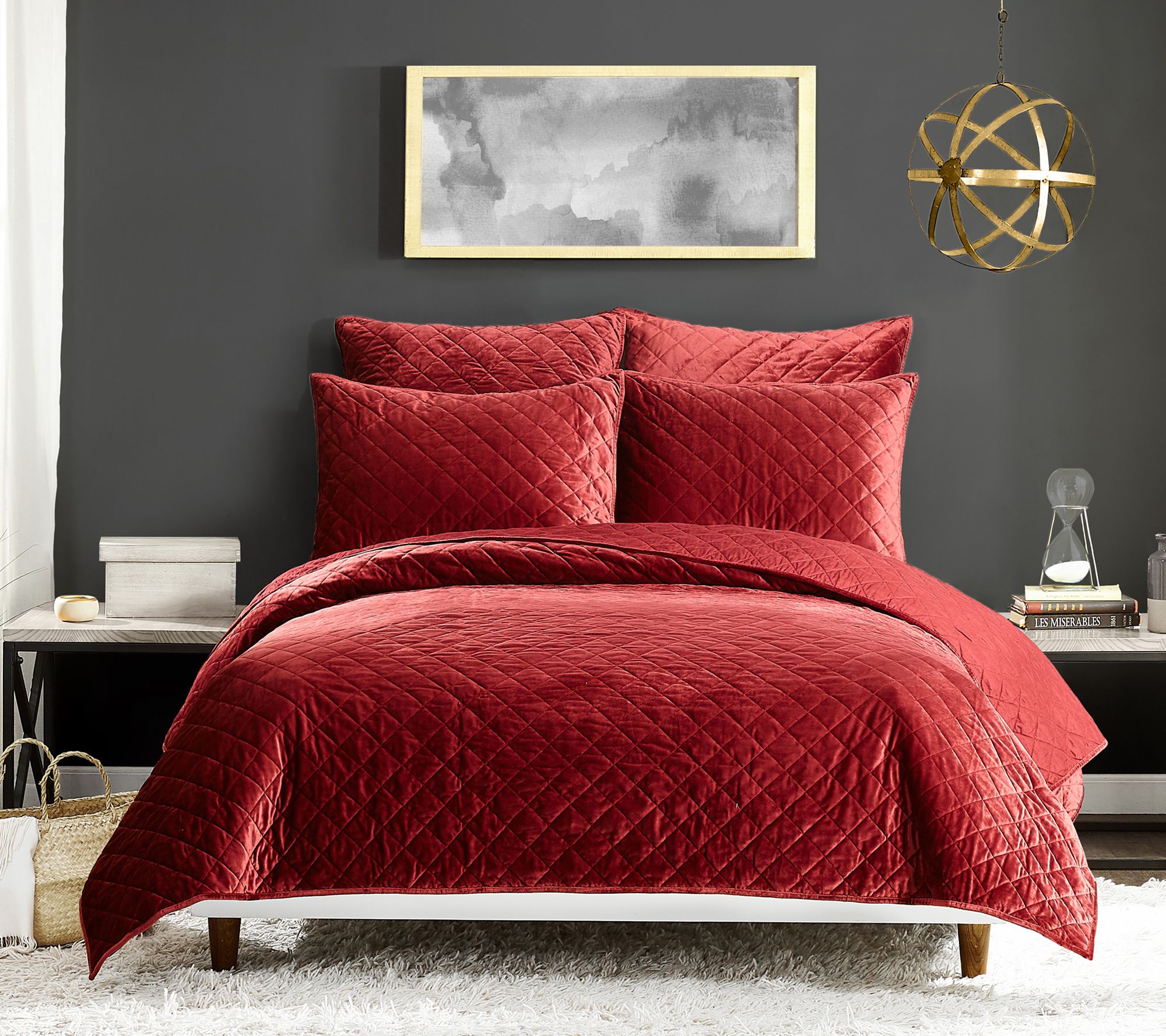 Modern Heirloom Poly Velvet King Quilt Set