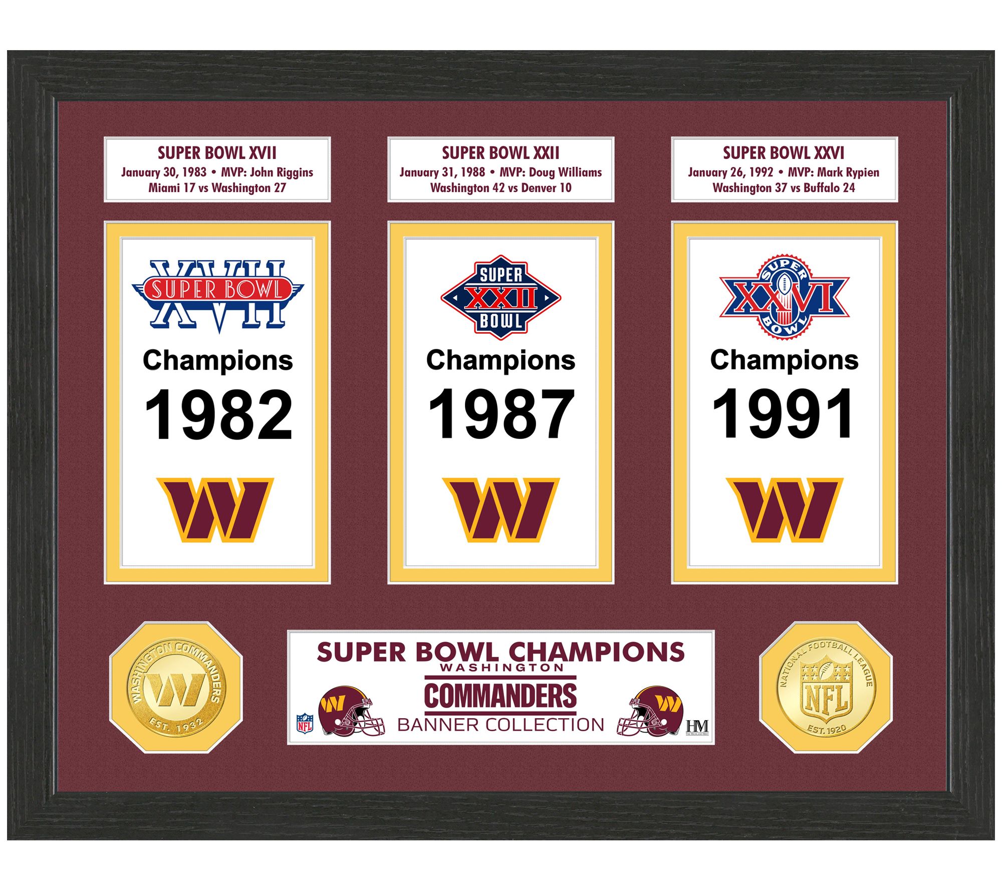 Washington Redskins 3-Time Super Bowl Champions 5 Coin Gold Coin