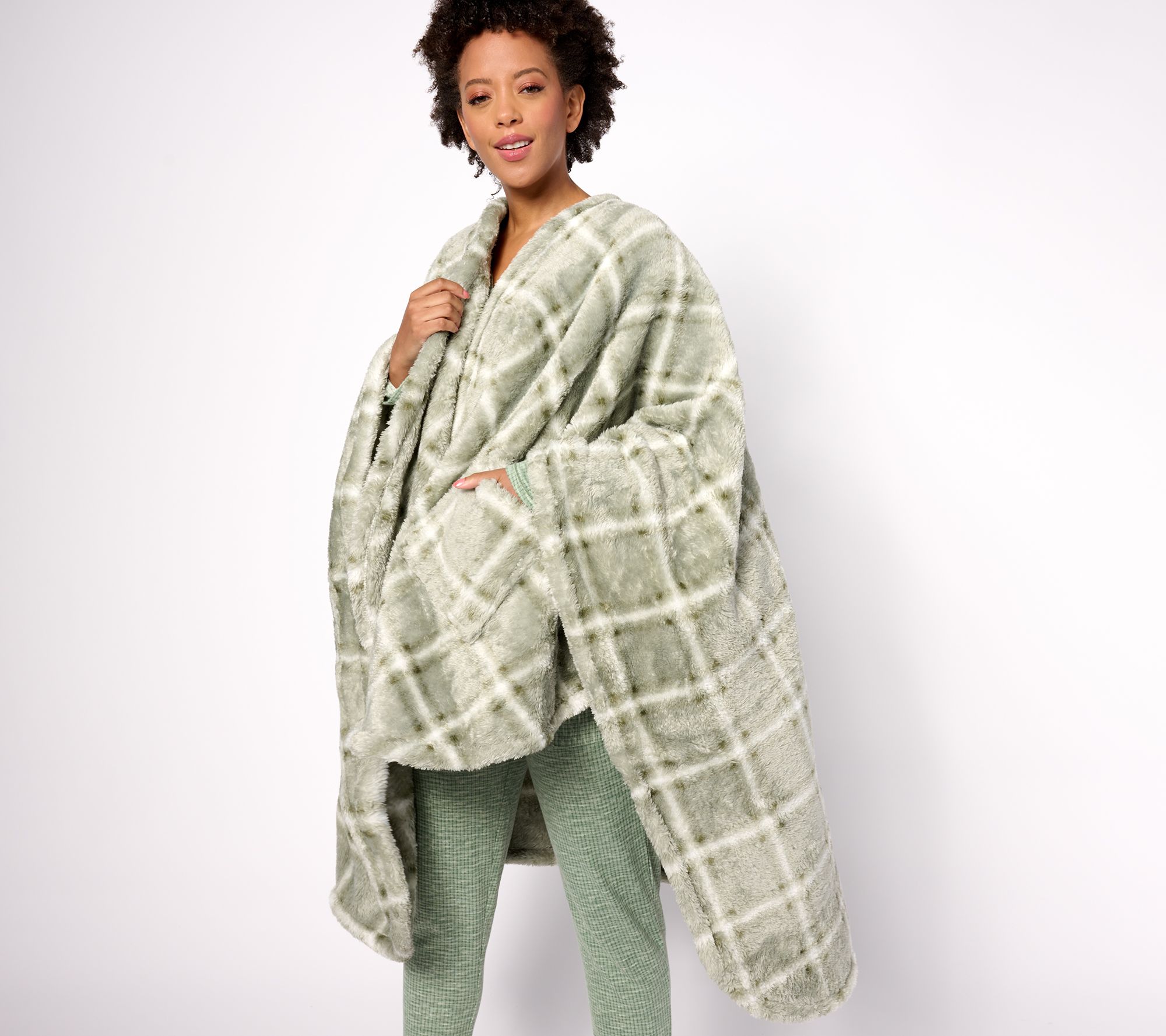 Berkshire Blanket Double-Sided Plaid Spa loft Cape Wrap - QVC.com