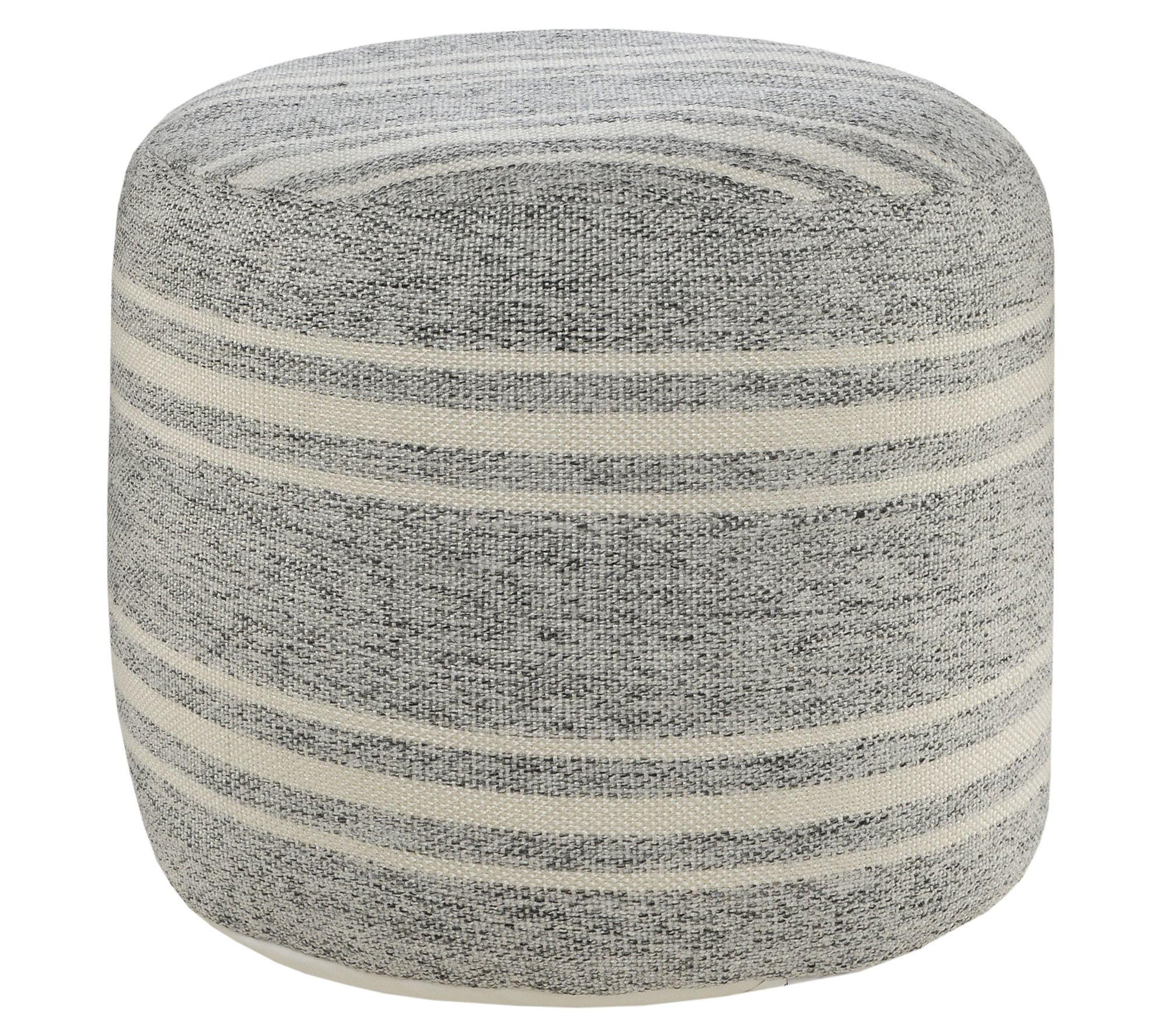 Ox Bay Gray/White Striped Hand-Woven Outdoor Po uf Ottoman