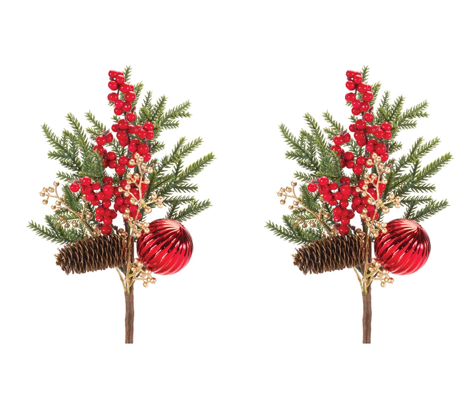 Melrose Pine Spray w/Berry & Ornament (Set of 2) 