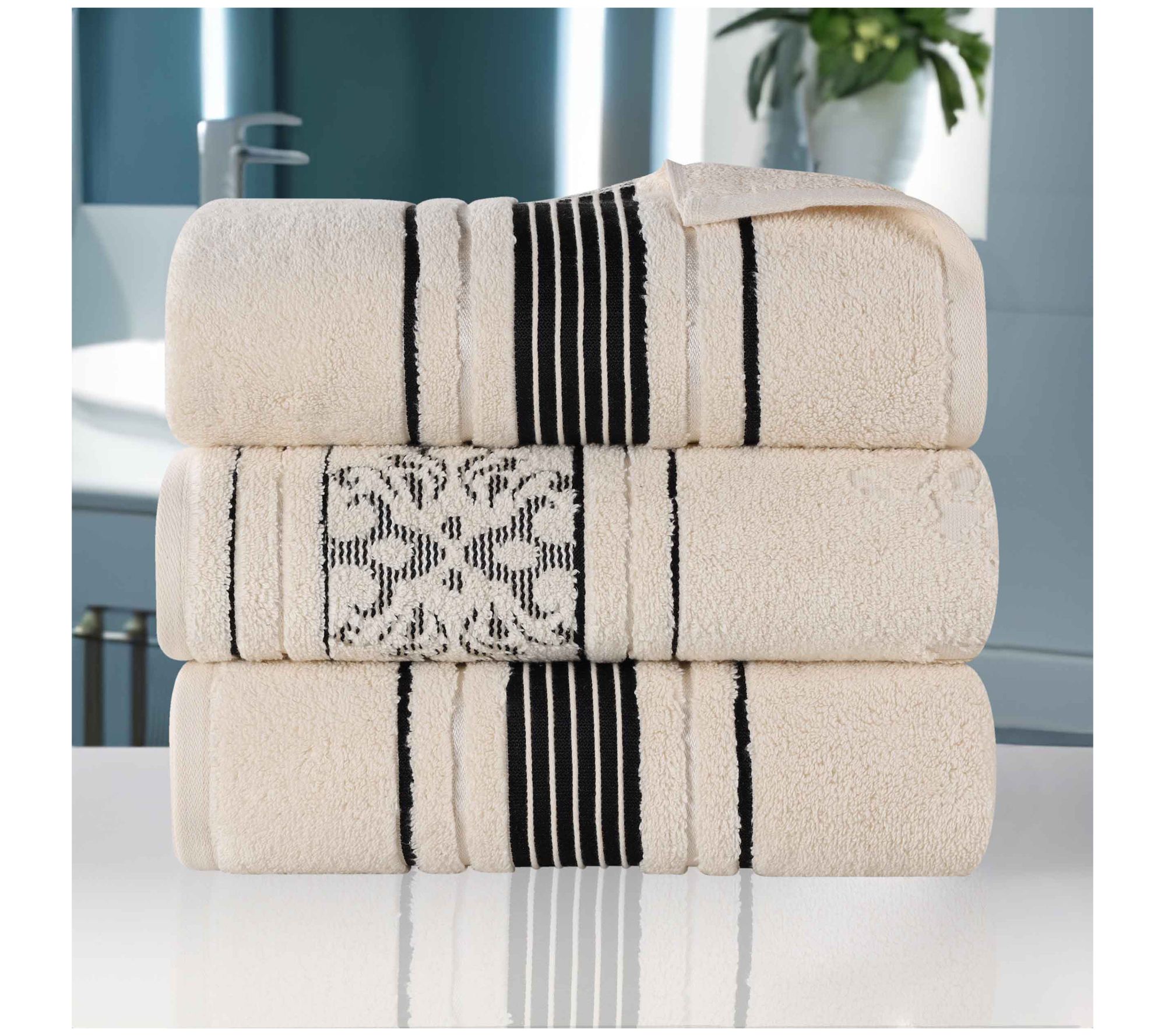 Superior 3pc Soft Zero Twist Cotton Ribbed Plush Towel Set 