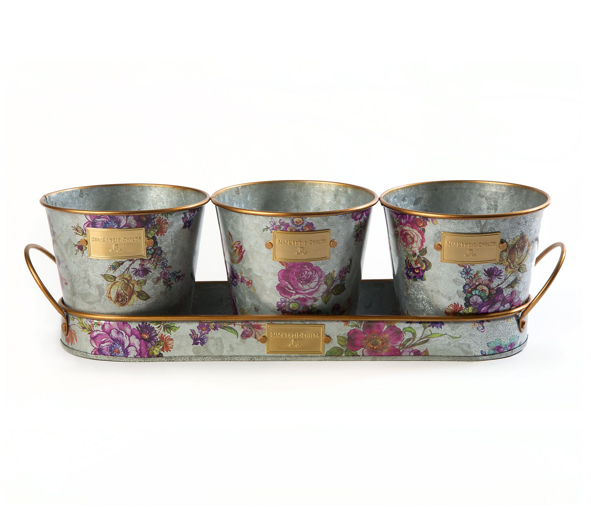 Mackenzie- Childs 4-Piece Galvanized Flower Tray&Pot