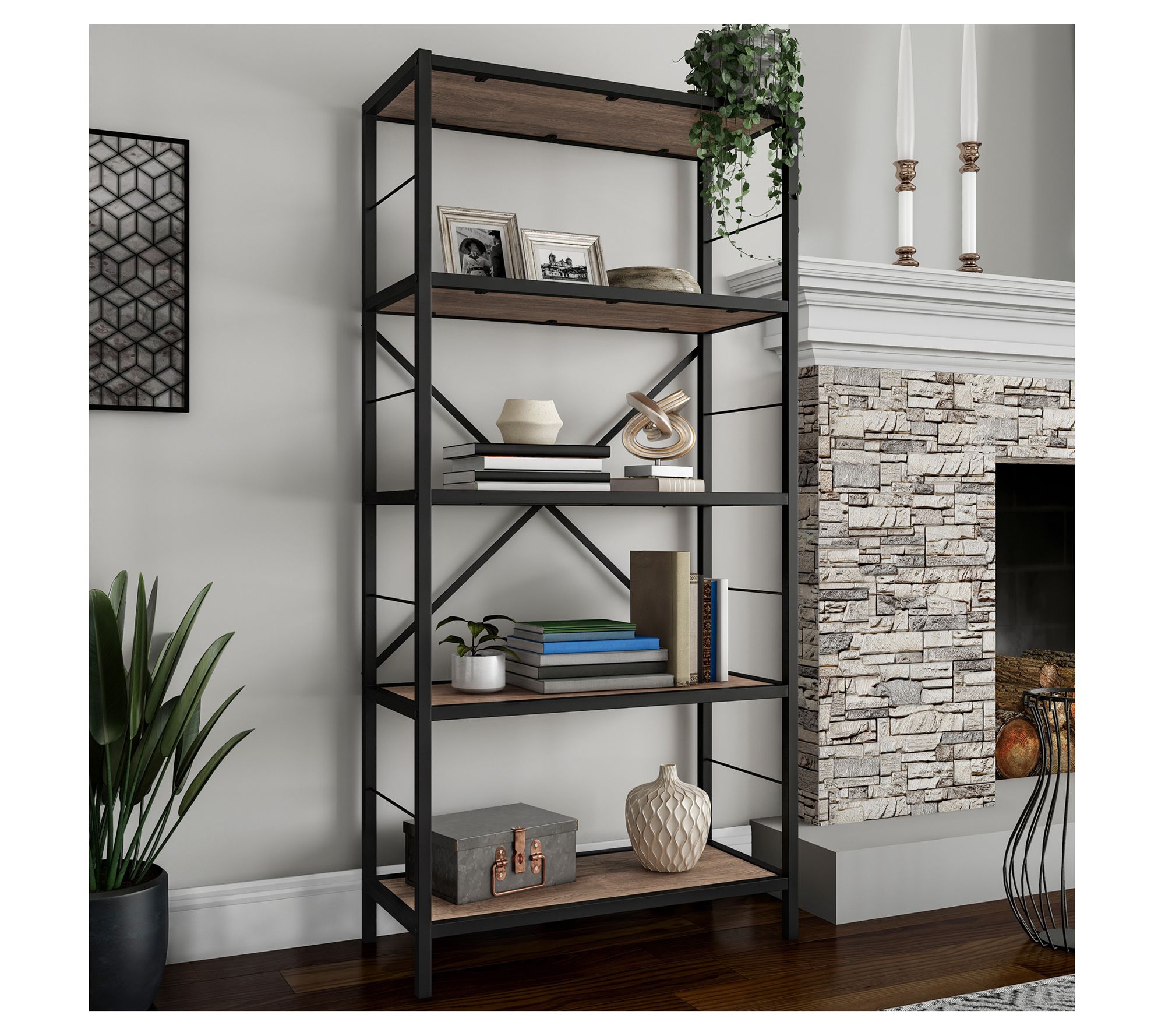 Lavish Home 5Tier Bookshelf Rustic Open Indust rial Etagere