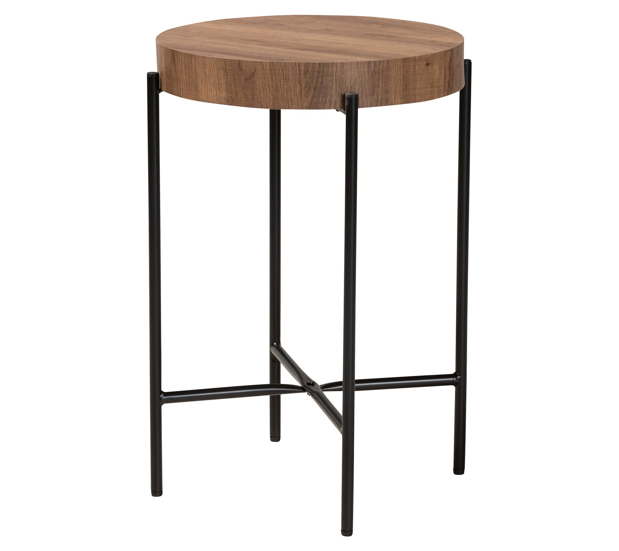 Baxton Studio Savion Walnut Wood and Black Metal End Table
