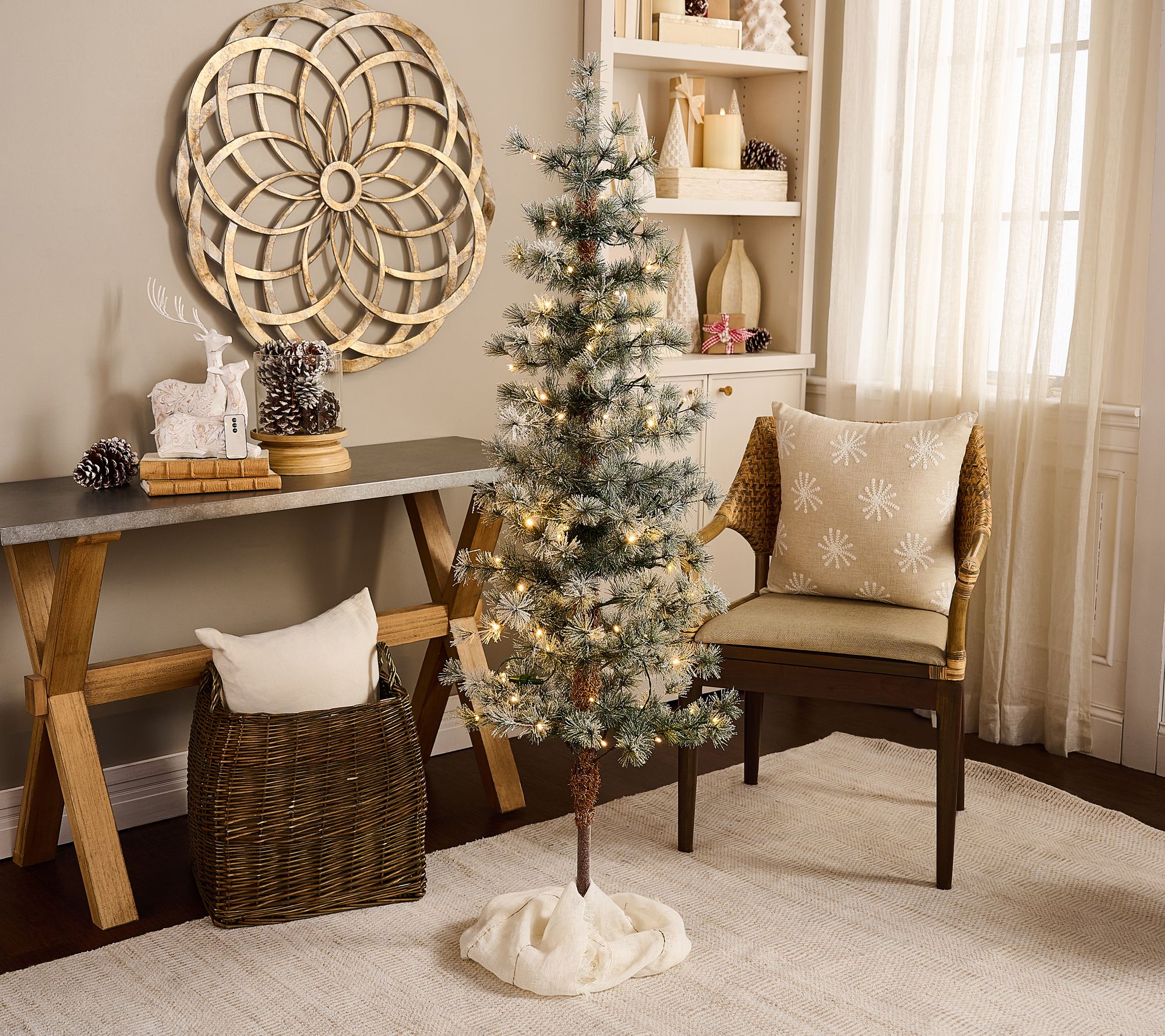 4' Illuminated Snowy Pine Tree with Remote by Valerie