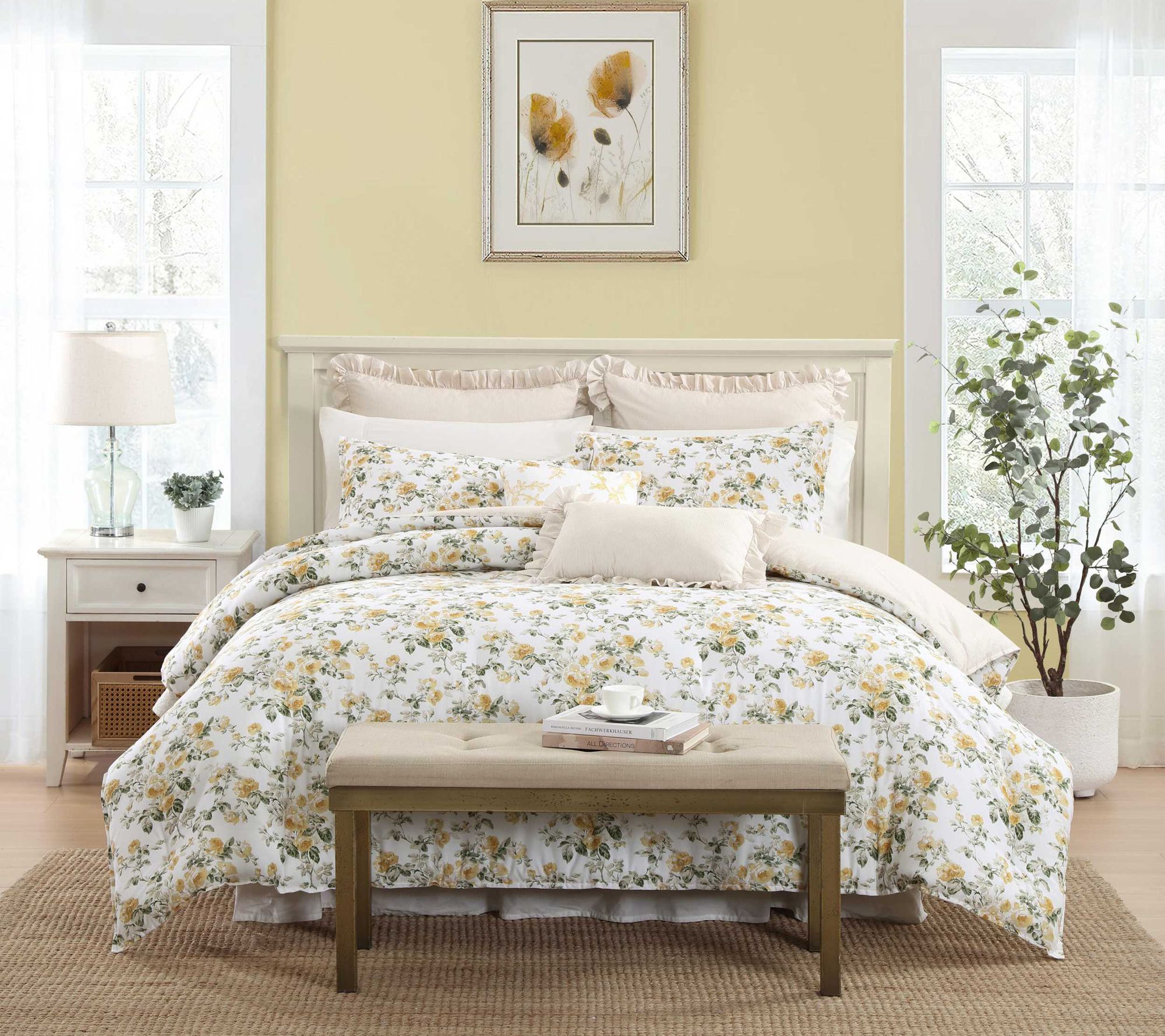 Laura Ashley Roses Gold-Green King Comforter Sham Set