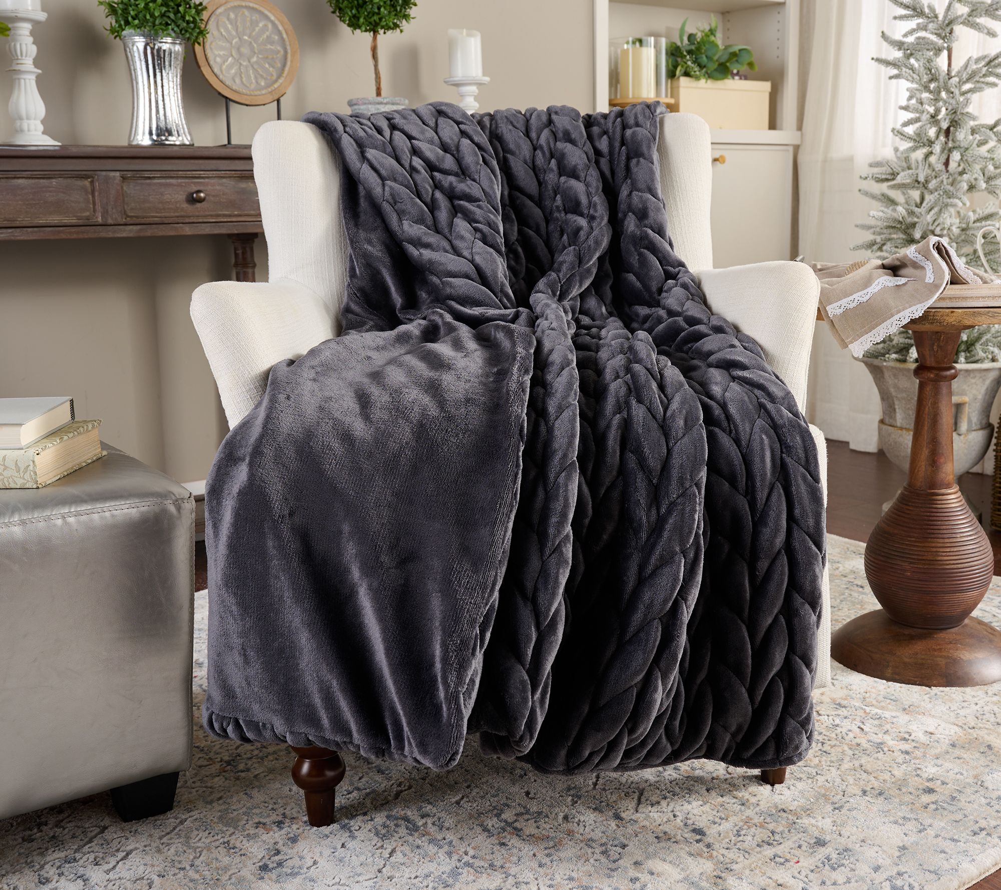 "As Is" Northern Nights Braided Plush Velvet 60x70 Throw