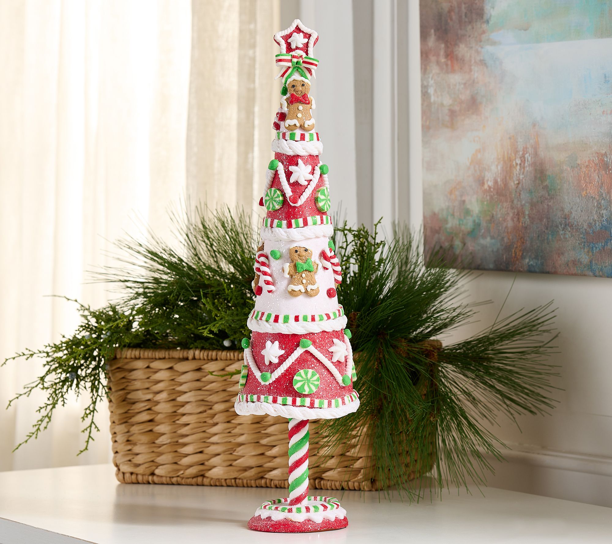 18" Sugared Gingerbread Tree w/ Pepper- Mint & Piping by Valerie