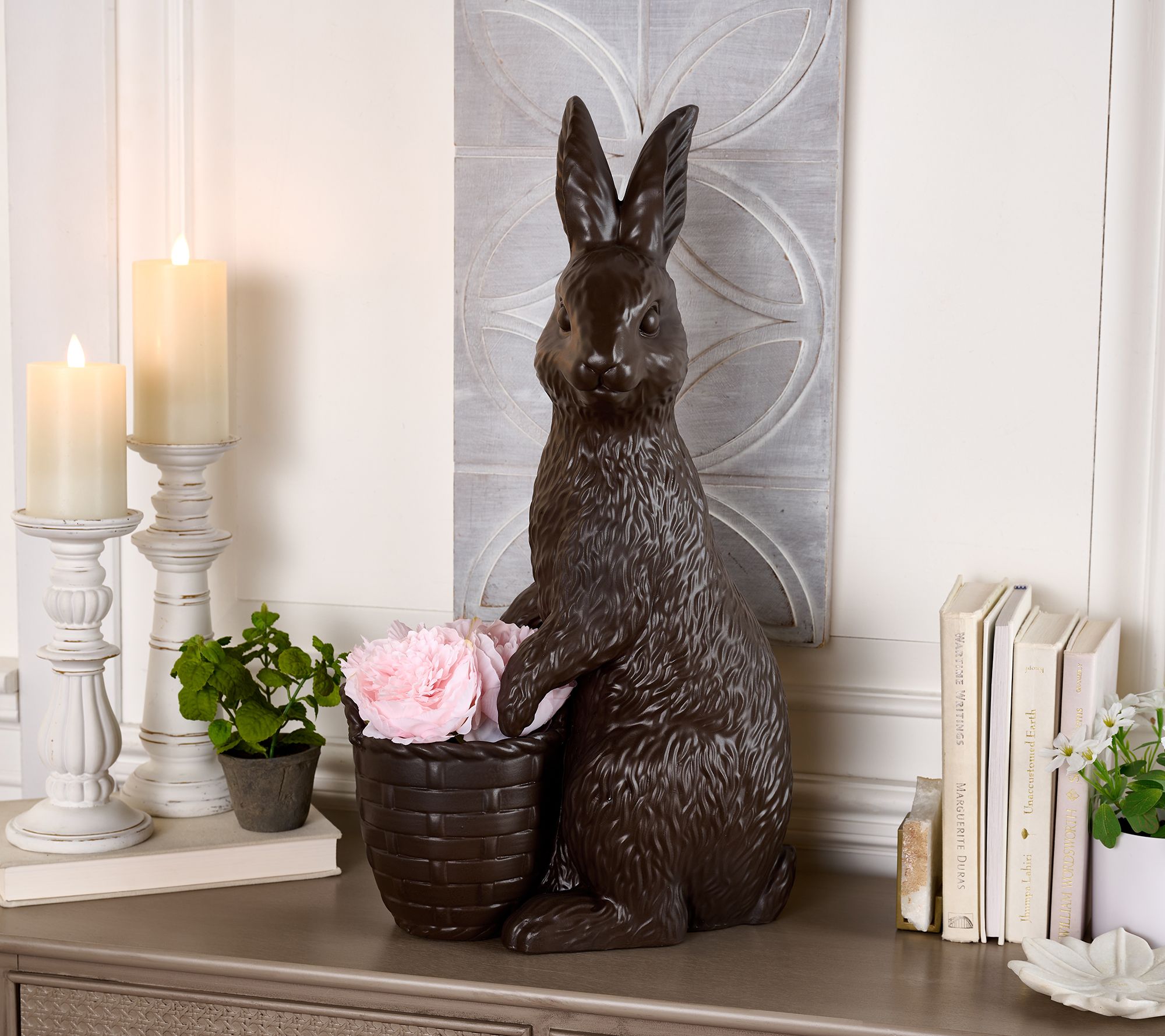 "As Is" 23" Chocolate Bunny Figure with Basket by Valerie