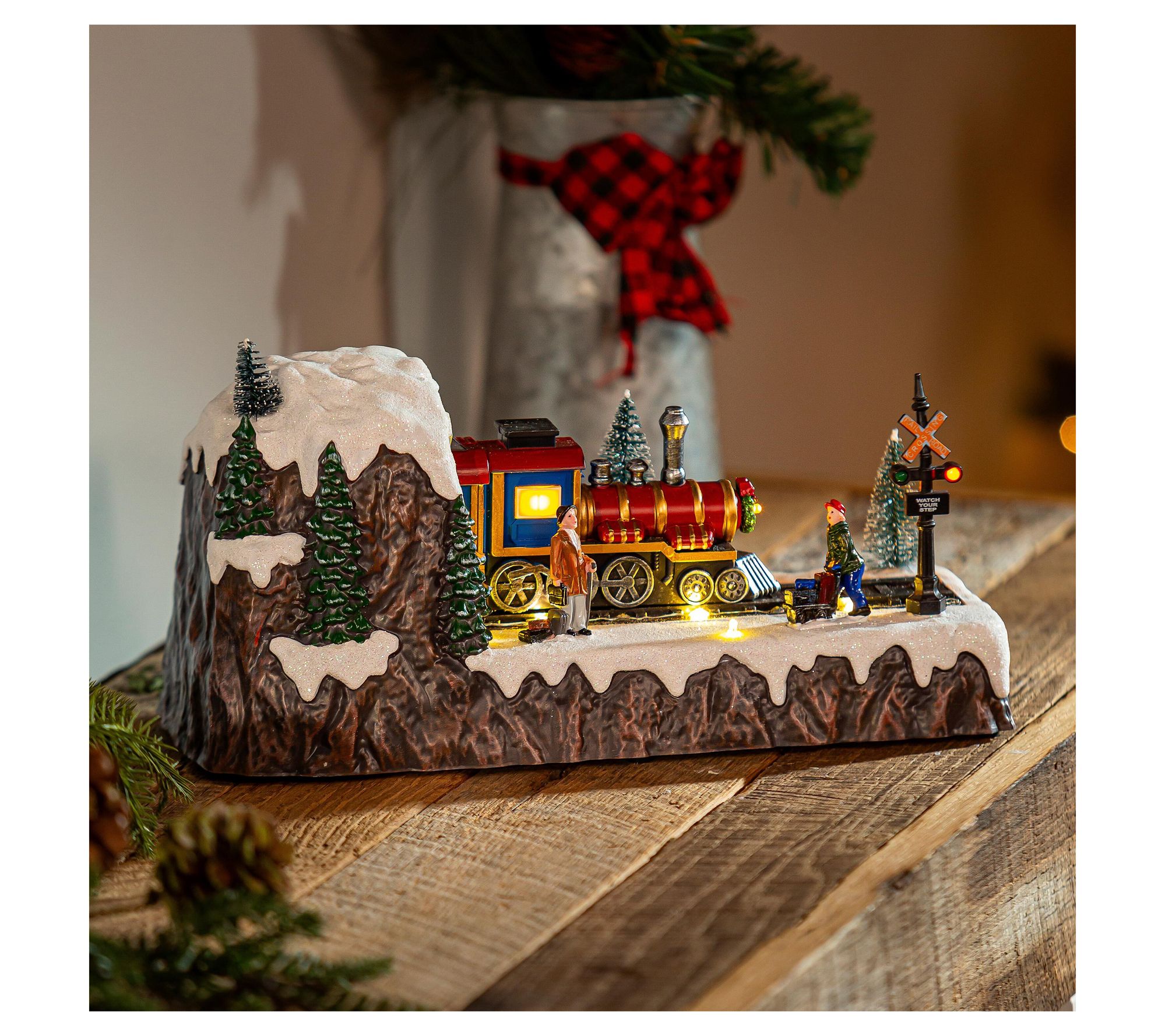 Evergreen LED Christmas Scene with Moving Train& Music Decor