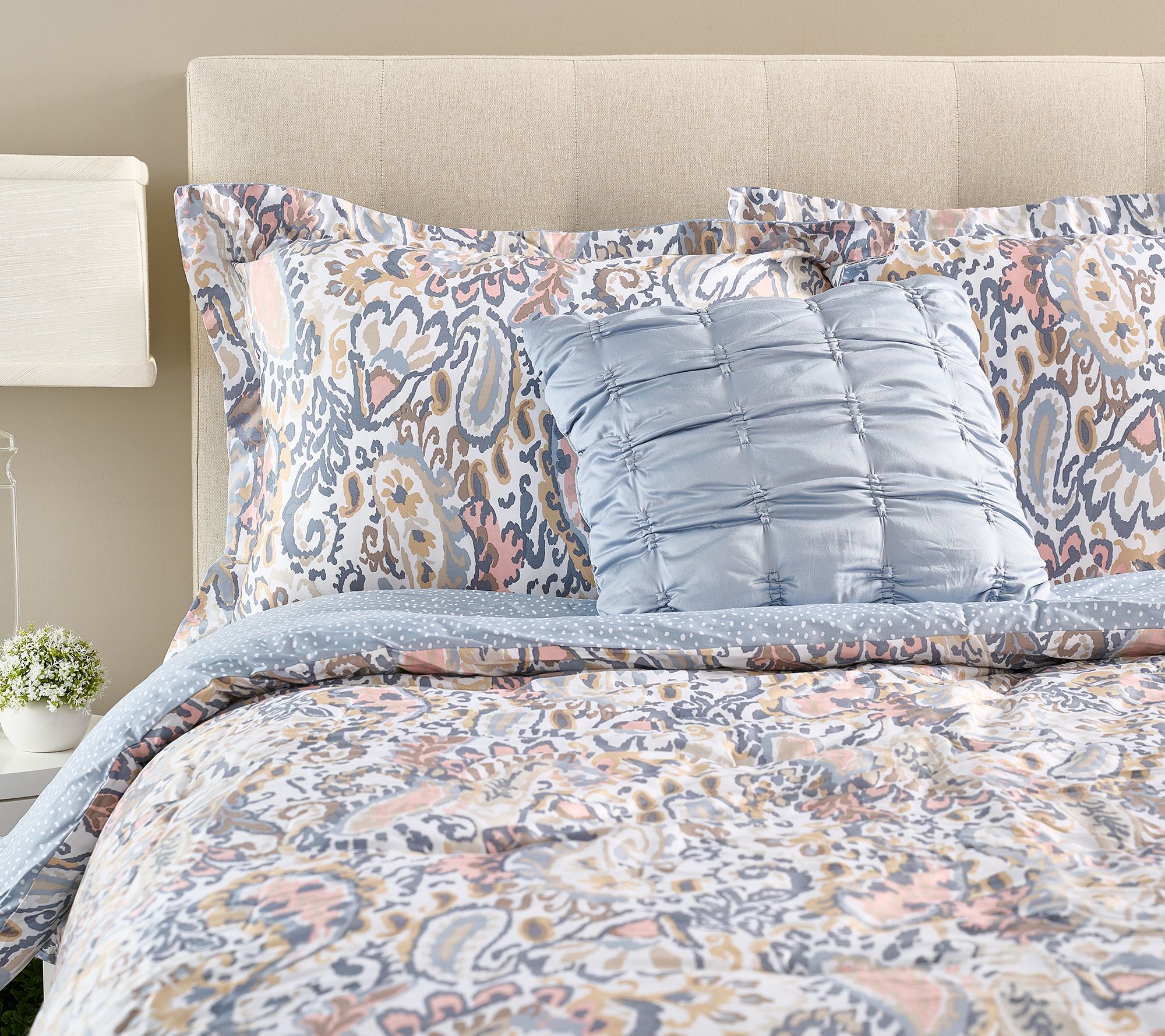 "As Is" Cotton Paisley Reversible Comforter Set- Qu Kim Gravel
