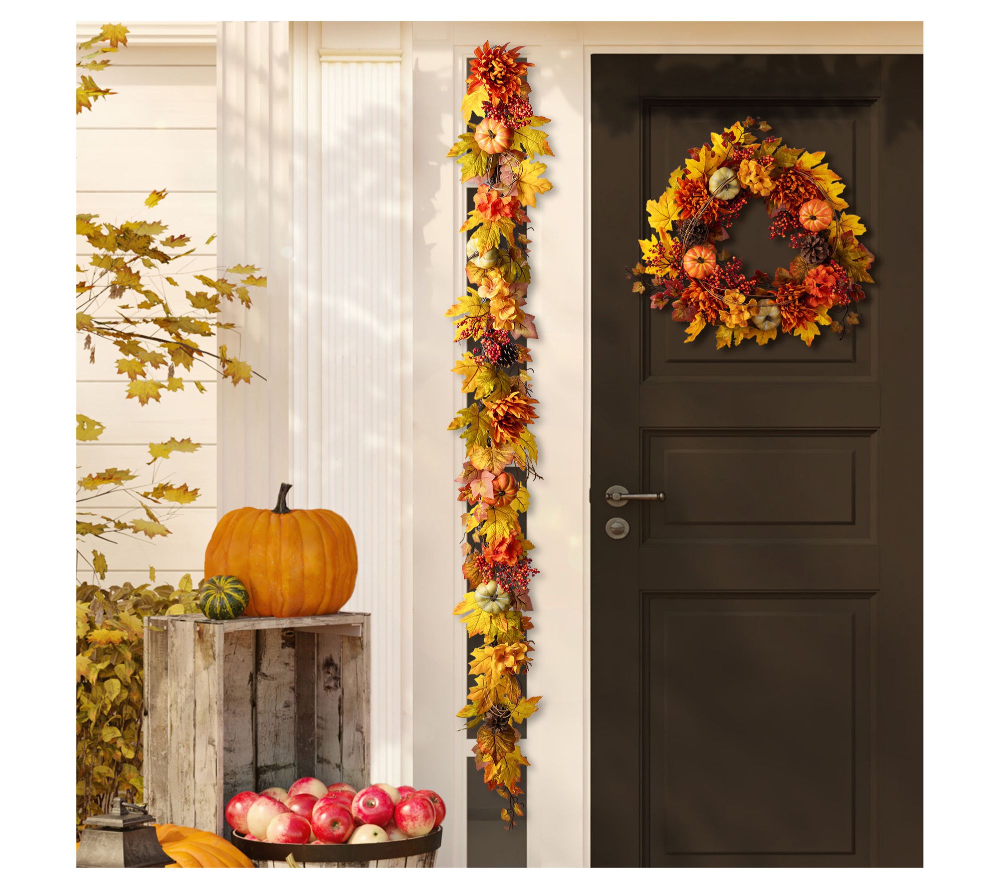 Glitzhome 72" Fall Harvest Dahlia Pumpkin Leaf&